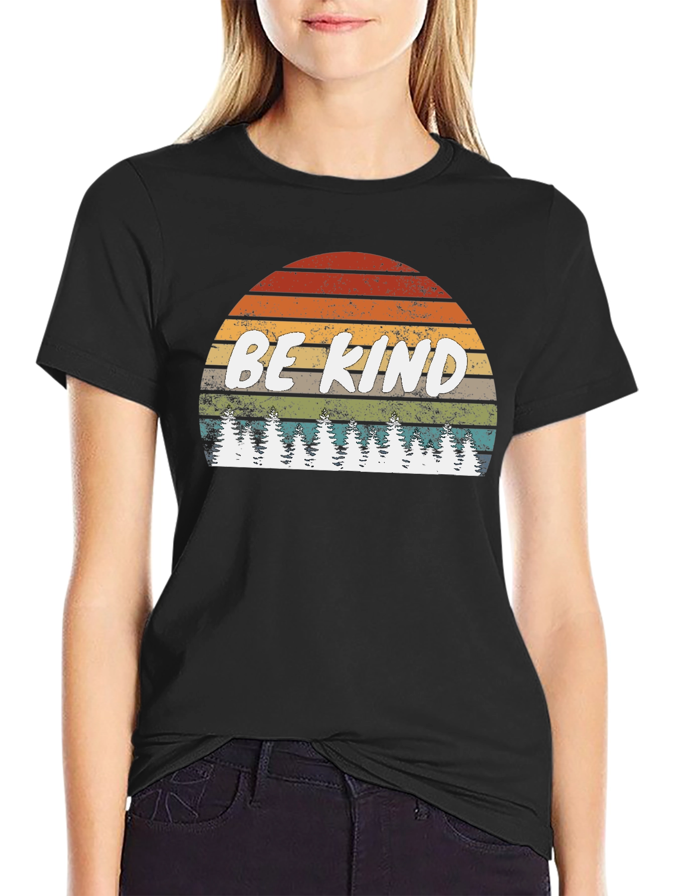 Be Kind Graphic Tee - Retro Sunset & Trees