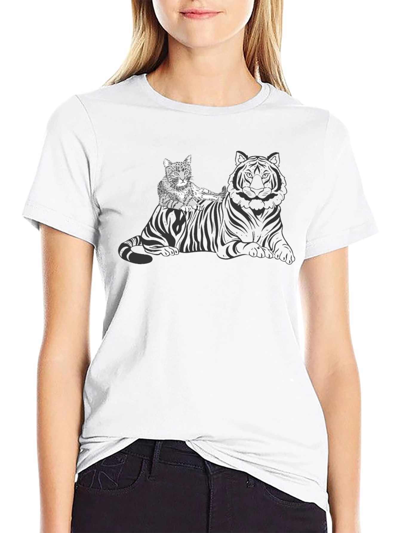 Cat Riding Tiger Graphic Tee - Unique Design