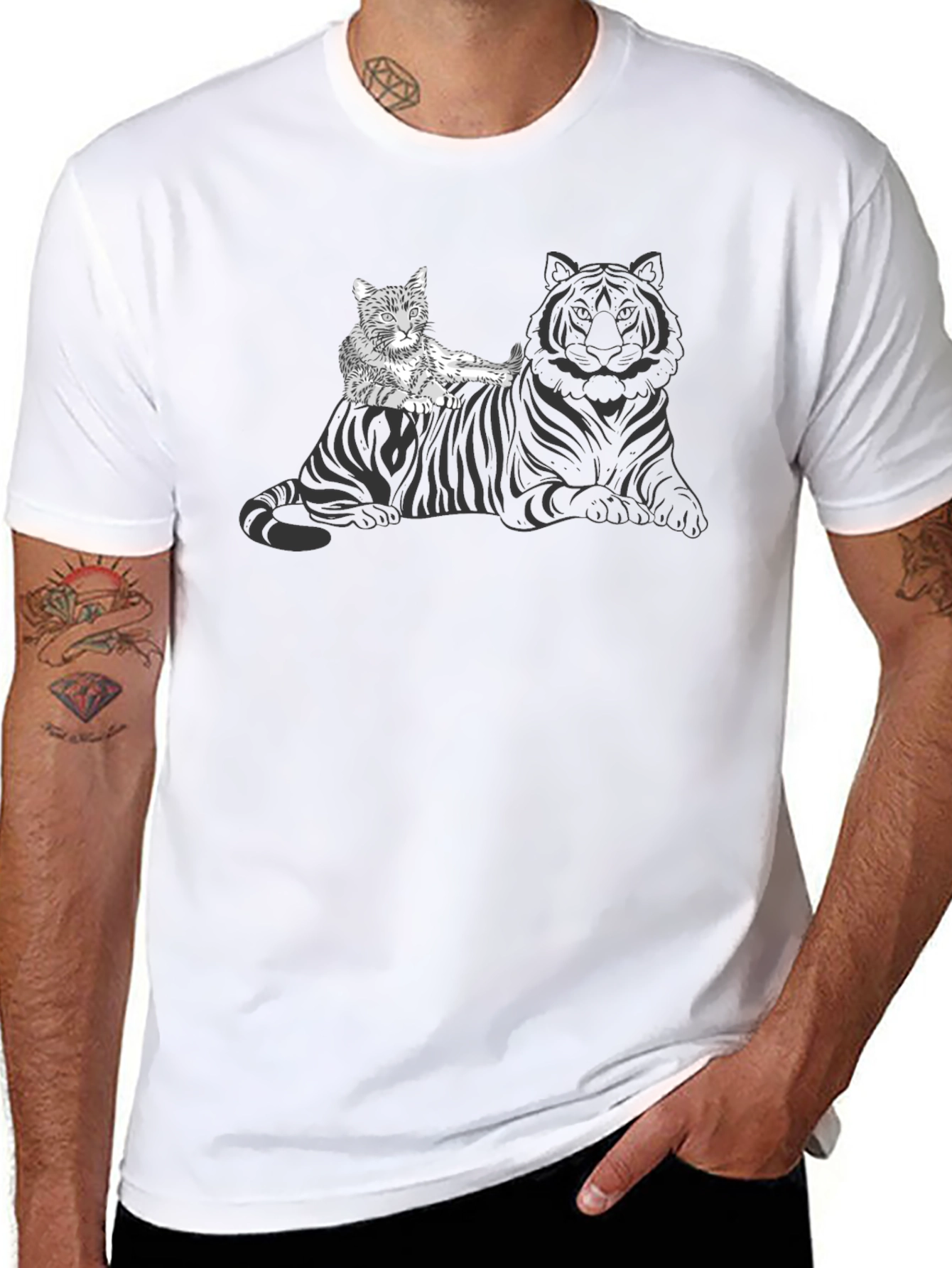 Cat Riding Tiger Graphic Tee - Unique Design