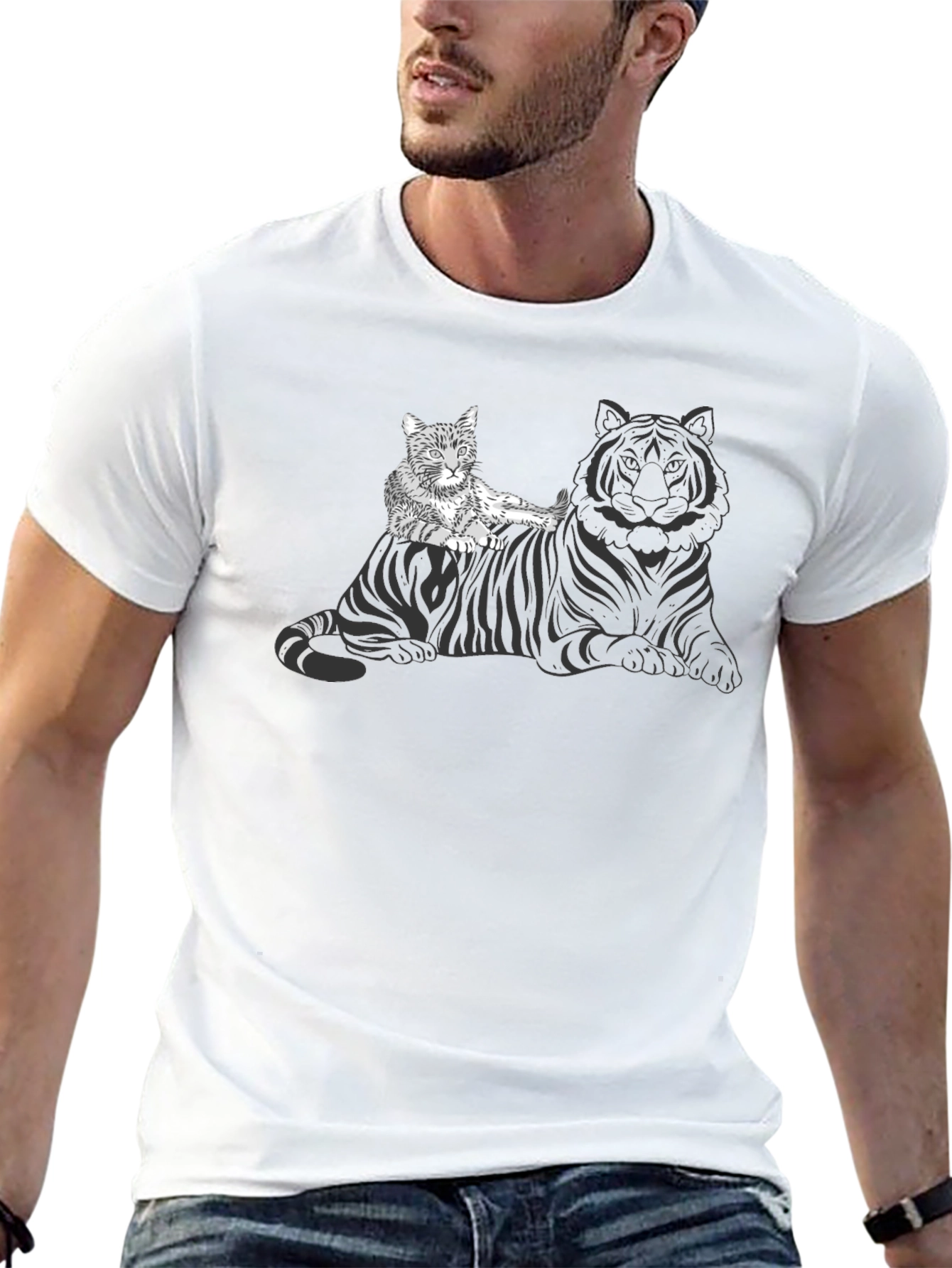 Cat Riding Tiger Graphic Tee - Unique Design