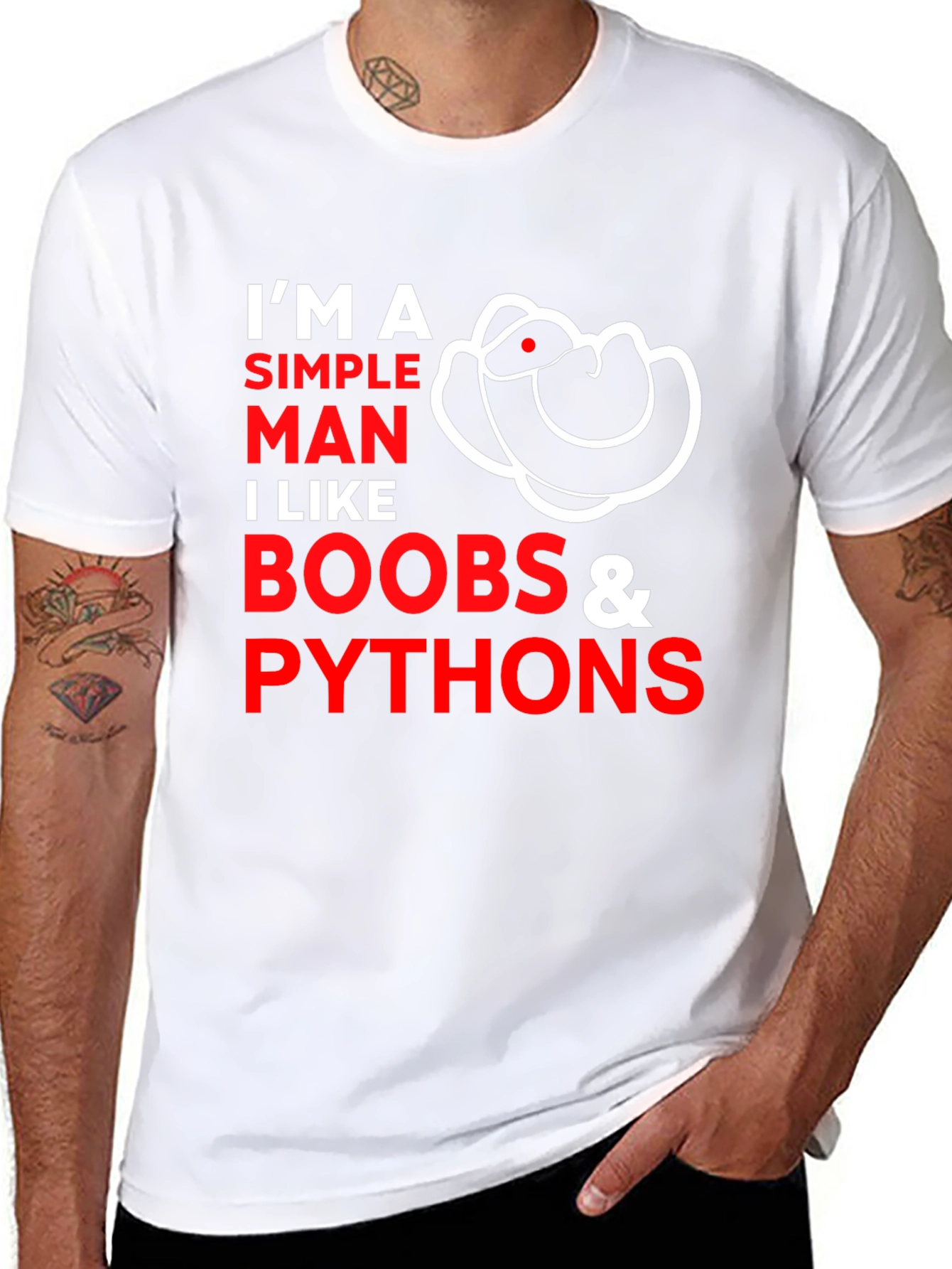 Simple Man Humor T-Shirt - Boobs and Pythons