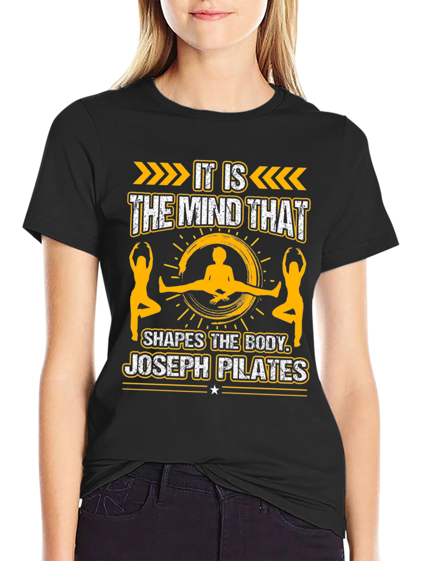 Pilates Mind Shapes Body Black Graphic Tee