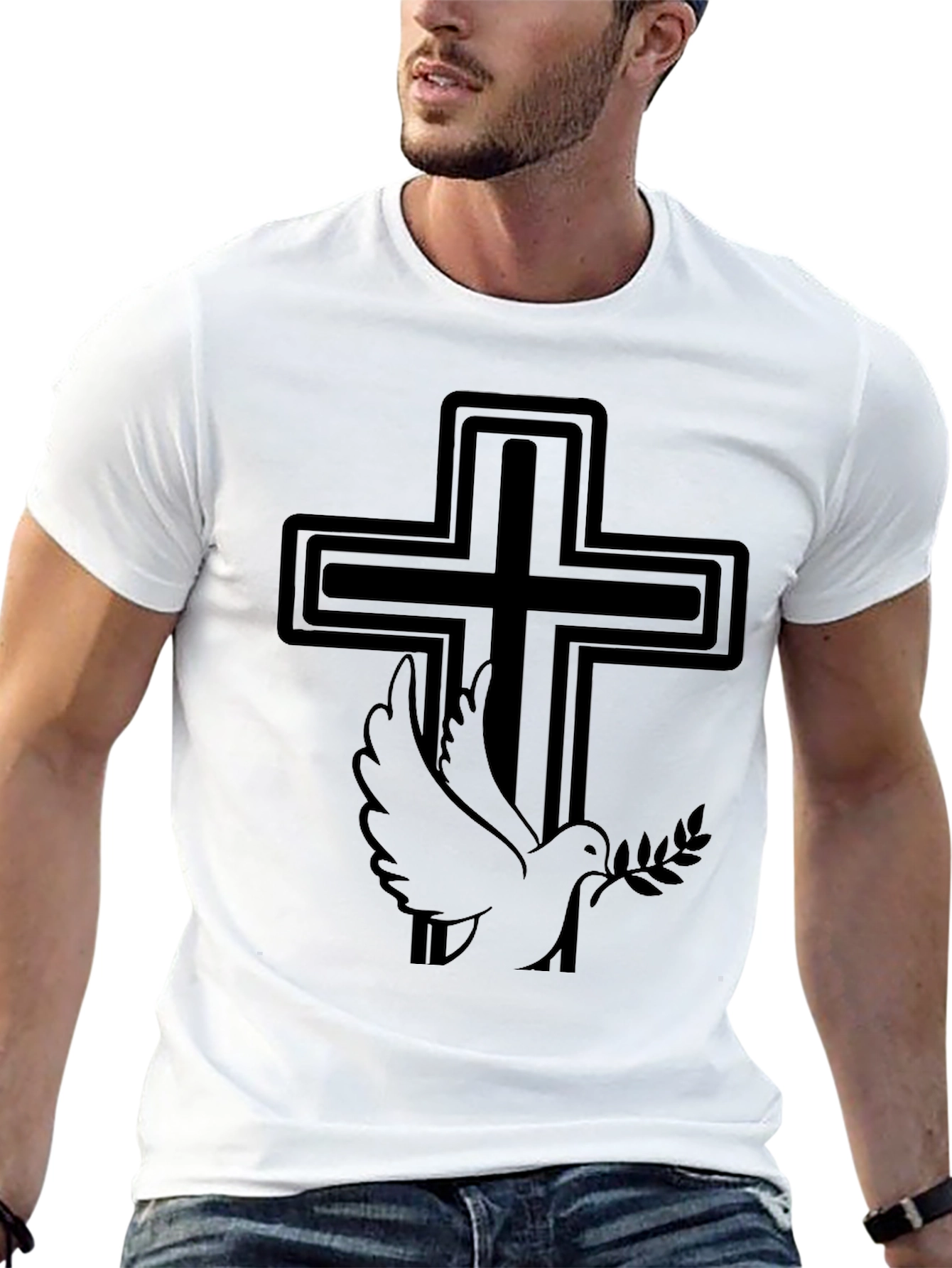 Dove and Cross Graphic Black T-Shirt