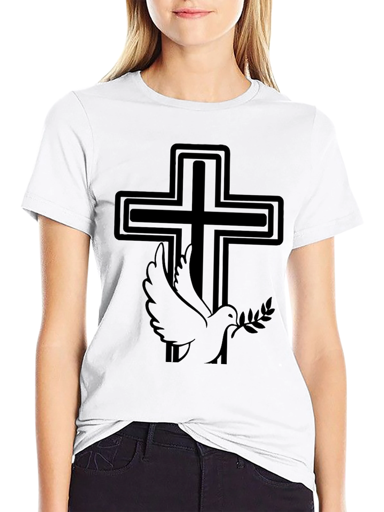 Dove and Cross Graphic Black T-Shirt