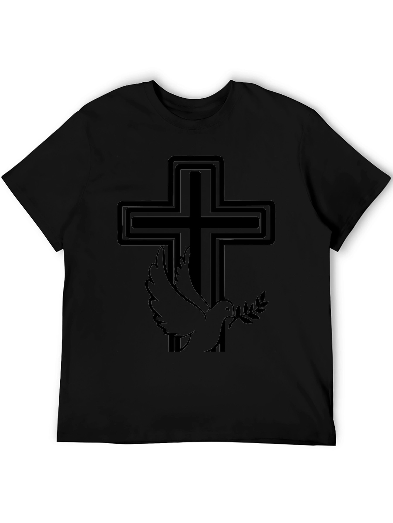 Dove and Cross Graphic Black T-Shirt
