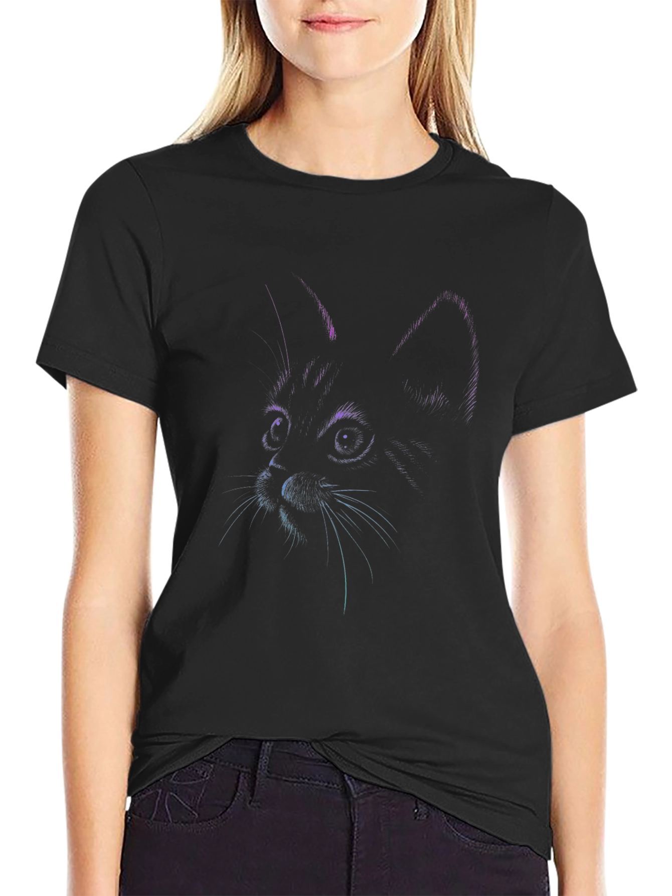 Neon Cat Graphic Black T-Shirt