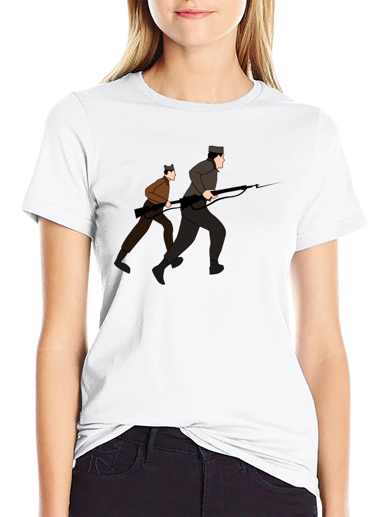 Graphic Tee: Two Soldiers Running with Rifles