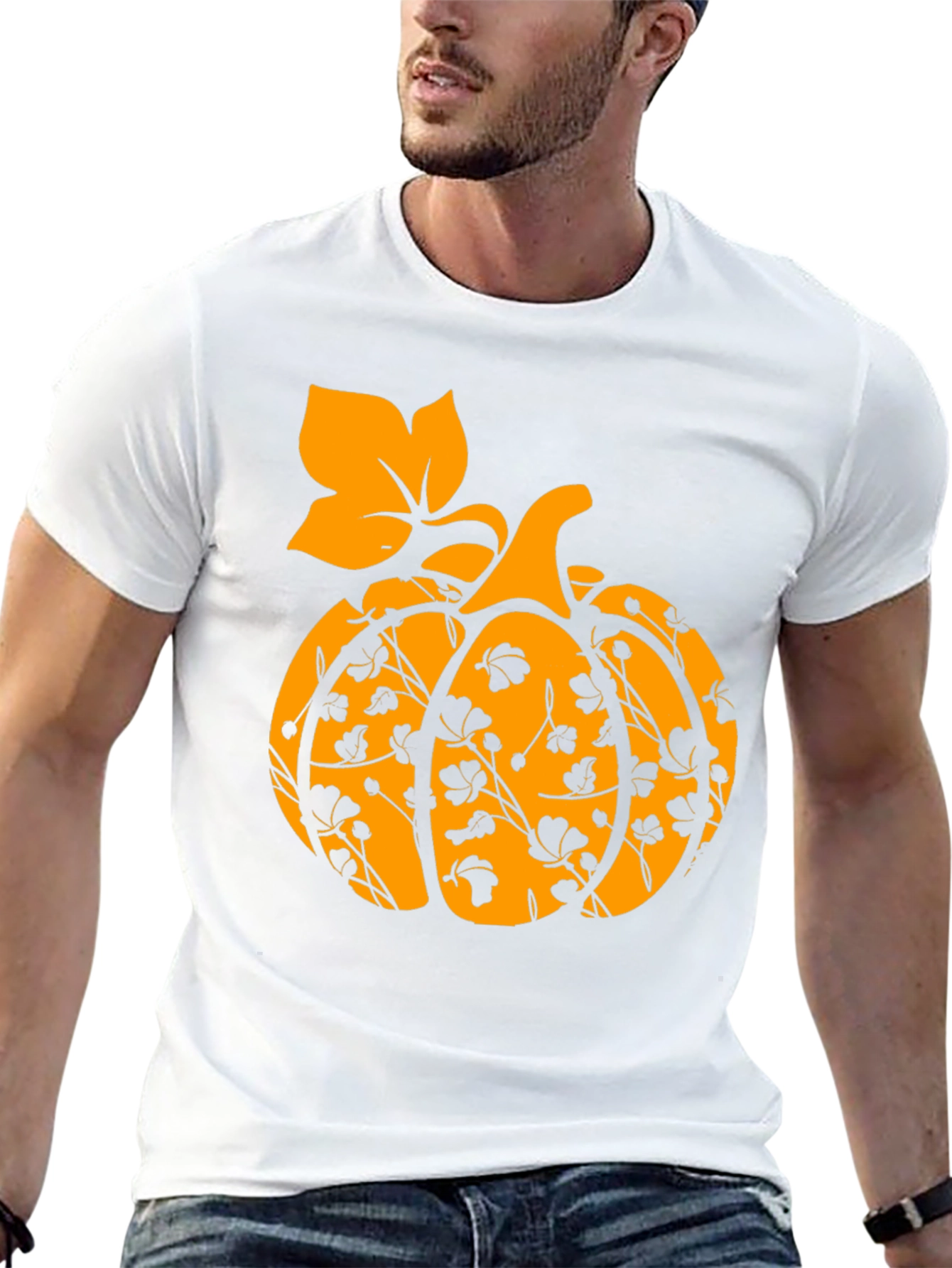 Fall Pumpkin Floral T-Shirt - Black