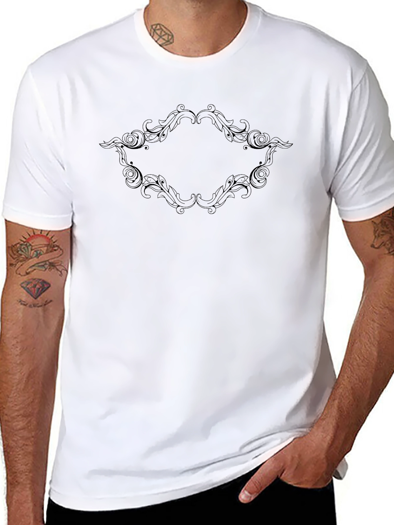 Elegant Ornamental Frame Black T-Shirt