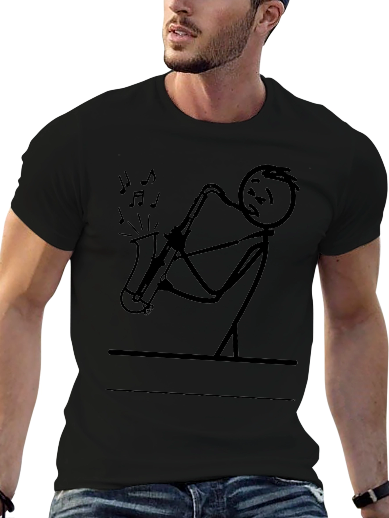 Saxophone Stick Figure T-Shirt - Musician Tee