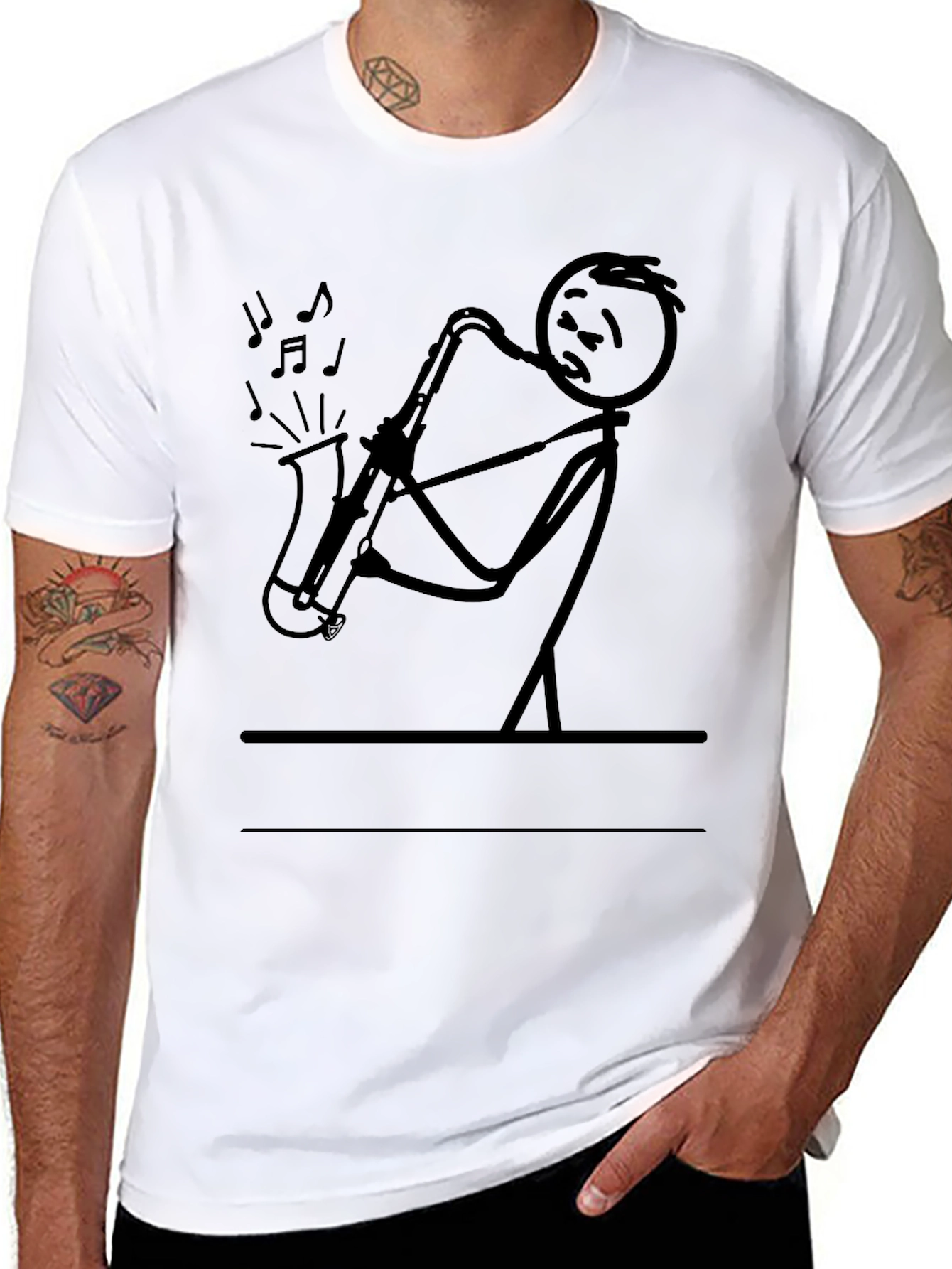 Saxophone Stick Figure T-Shirt - Musician Tee