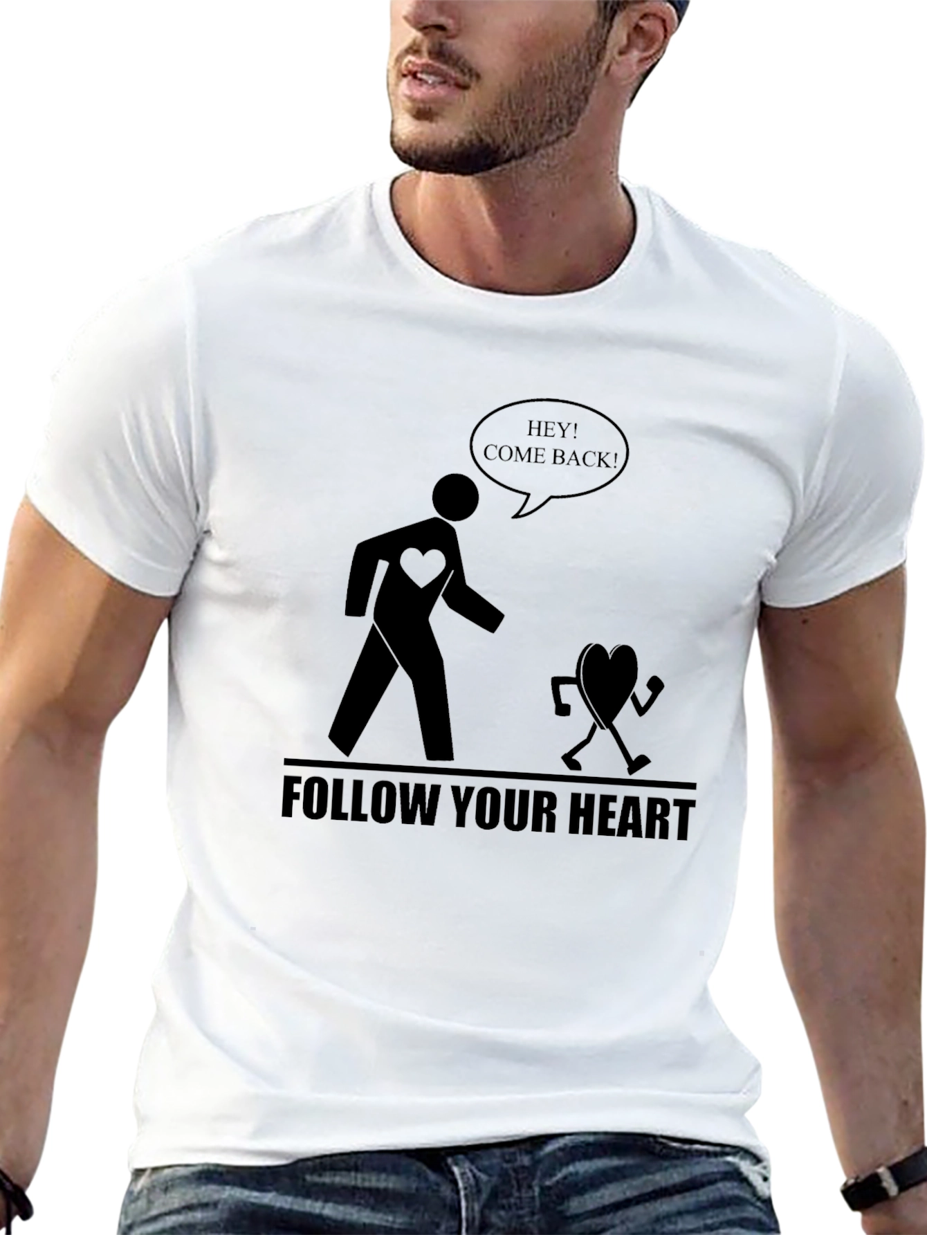 Follow Your Heart Graphic Tee - Black Cotton T-Shirt