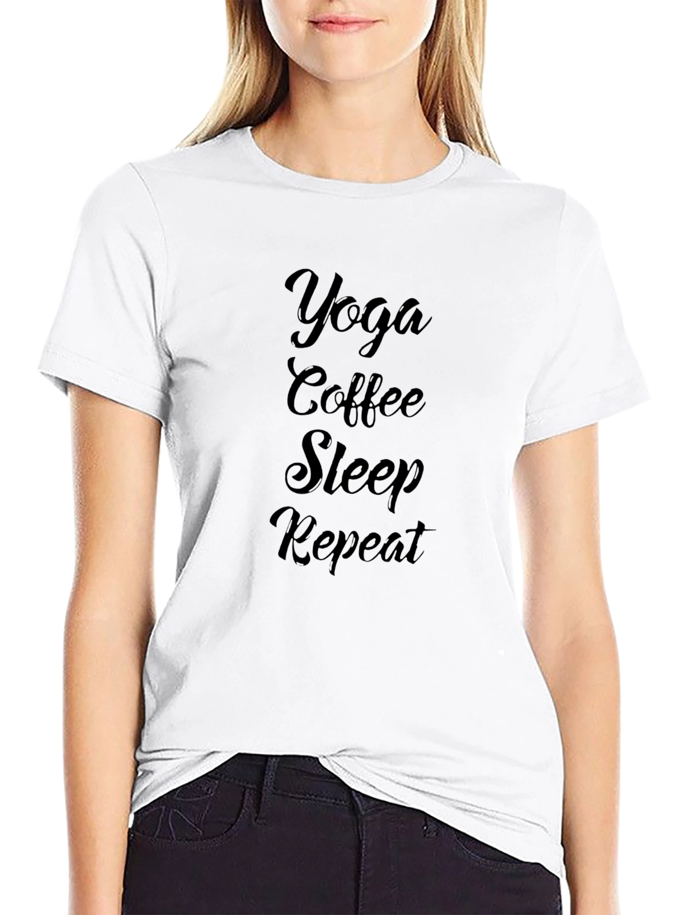 Yoga Coffee Sleep Repeat Black T-Shirt