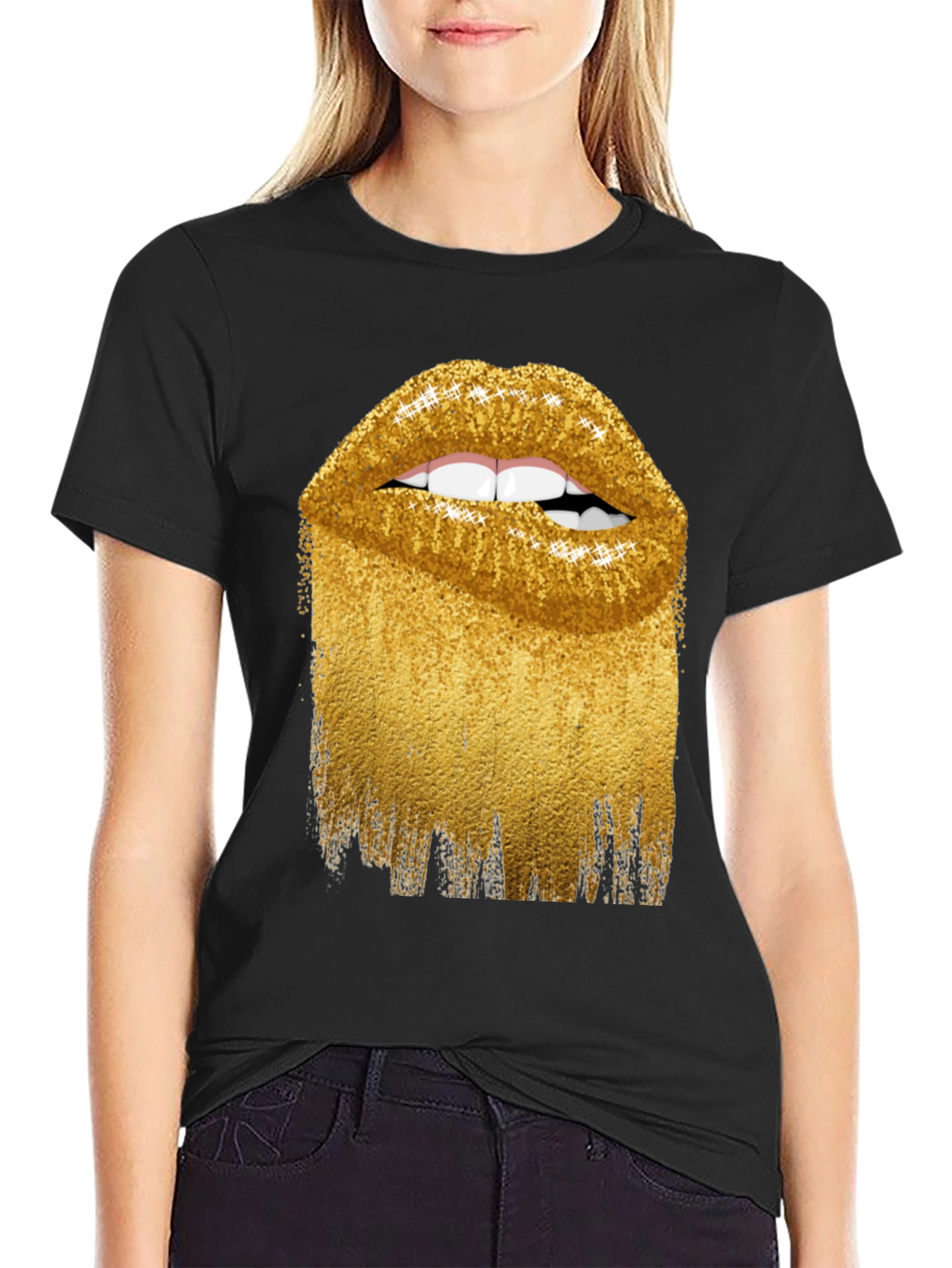 Golden Lips Graphic Tee - Stylish Unisex Shirt