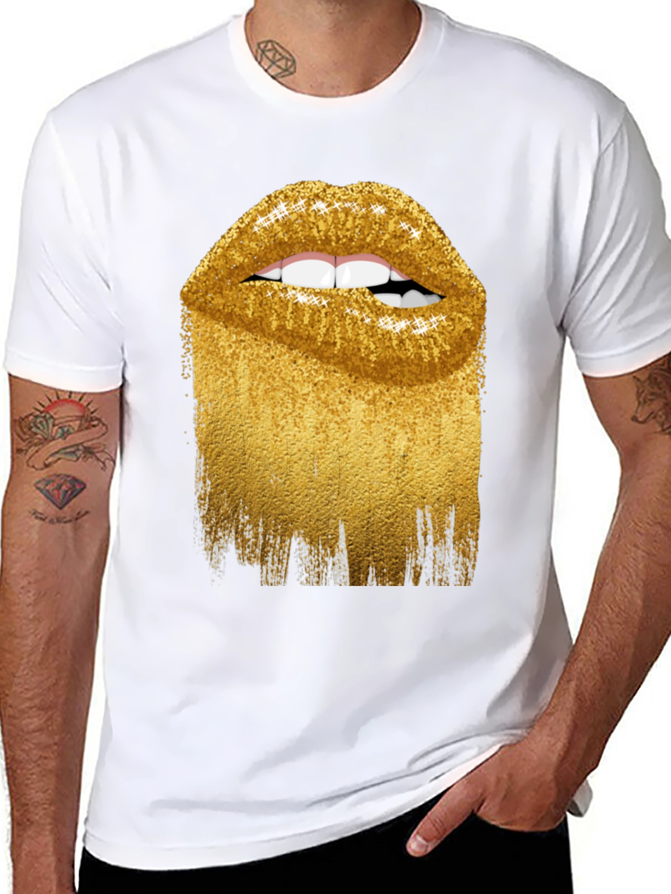 Golden Lips Graphic Tee - Stylish Unisex Shirt