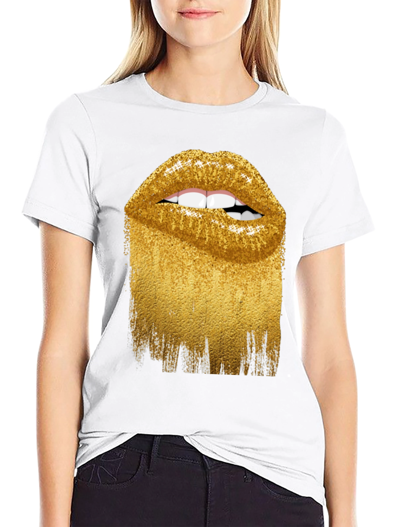 Golden Lips Graphic Tee - Stylish Unisex Shirt