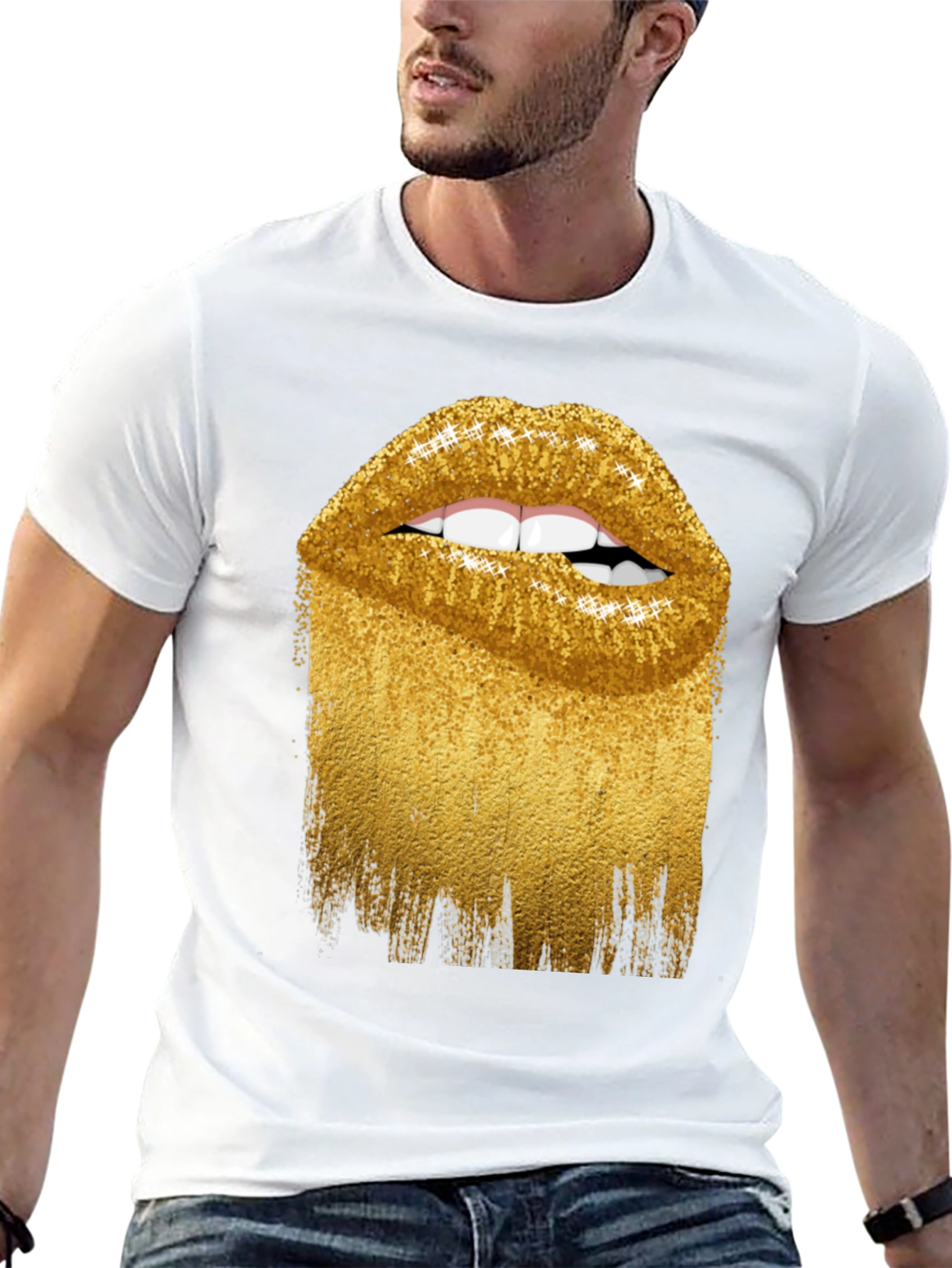 Golden Lips Graphic Tee - Stylish Unisex Shirt