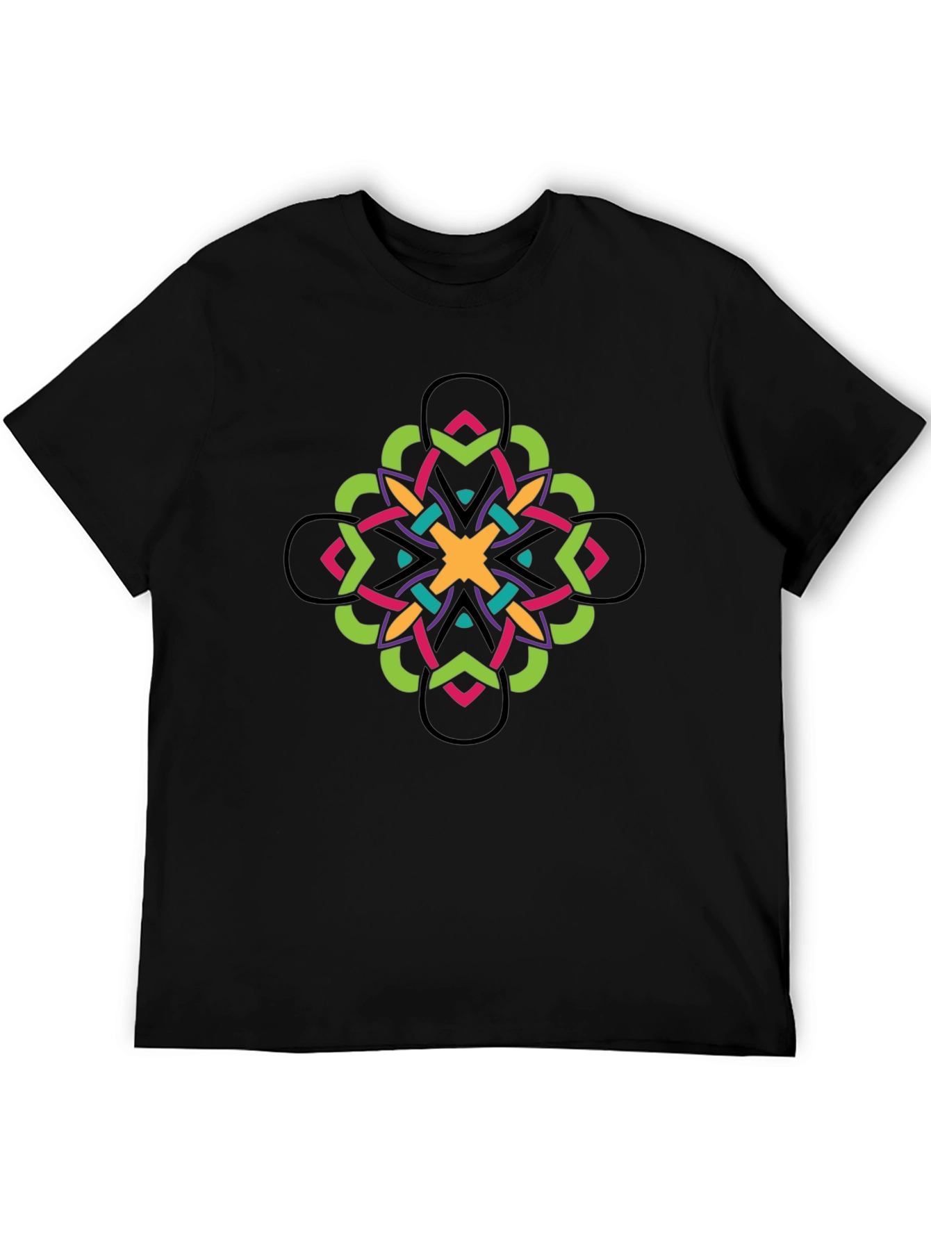 Geometric Kaleidoscope Graphic Tee - Black Cotton Blend