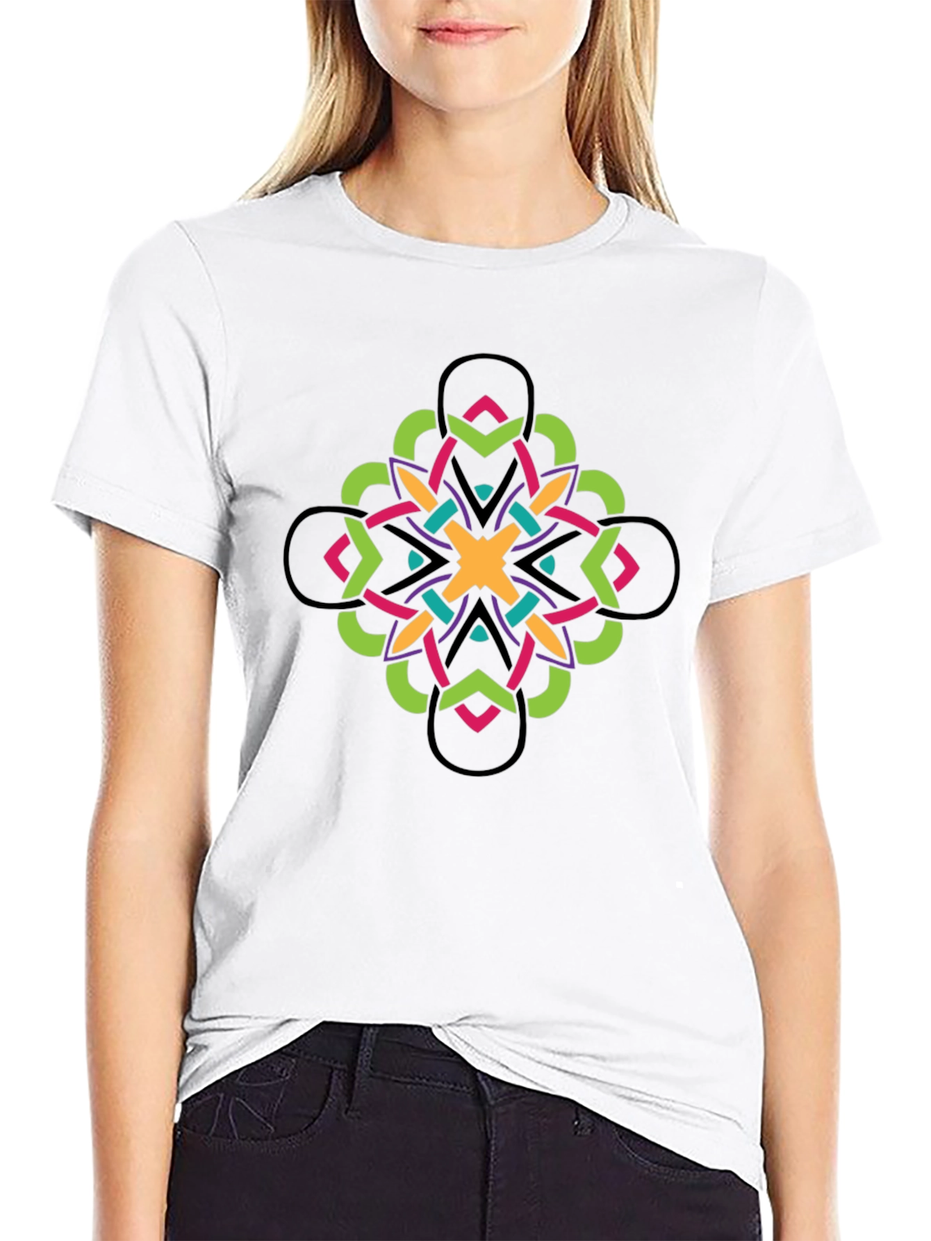 Geometric Kaleidoscope Graphic Tee - Black Cotton Blend
