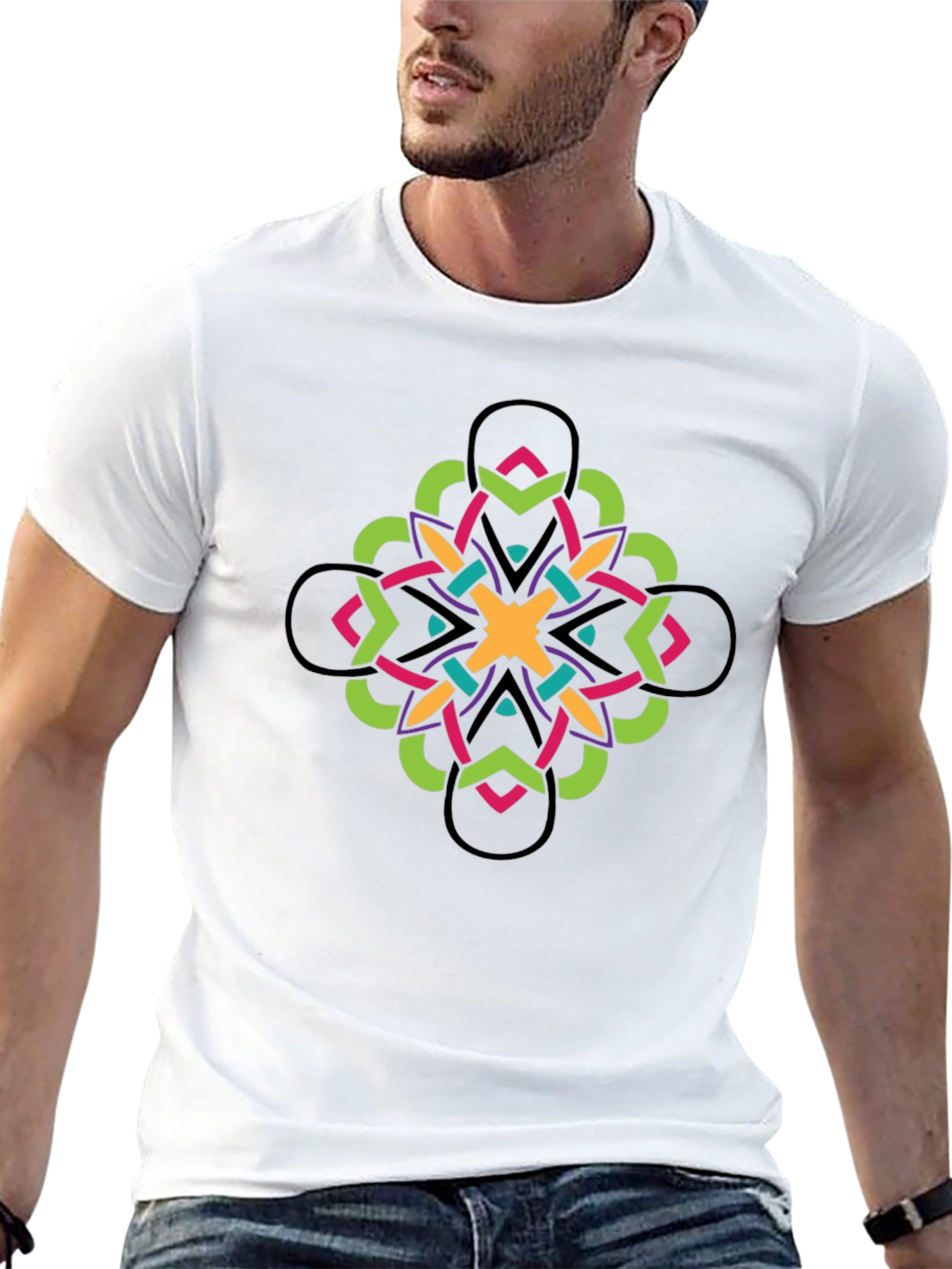 Geometric Kaleidoscope Graphic Tee - Black Cotton Blend