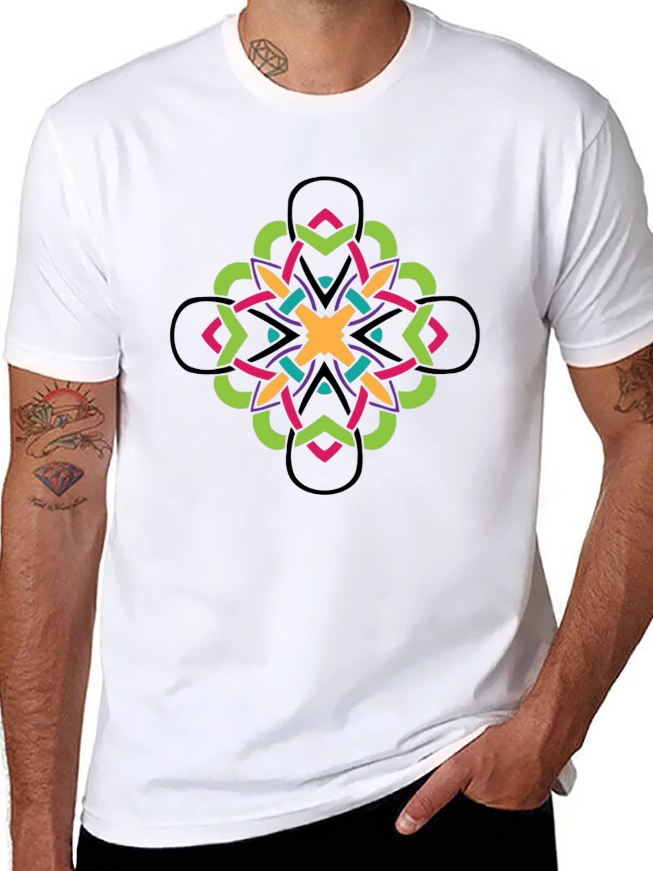 Geometric Kaleidoscope Graphic Tee - Black Cotton Blend