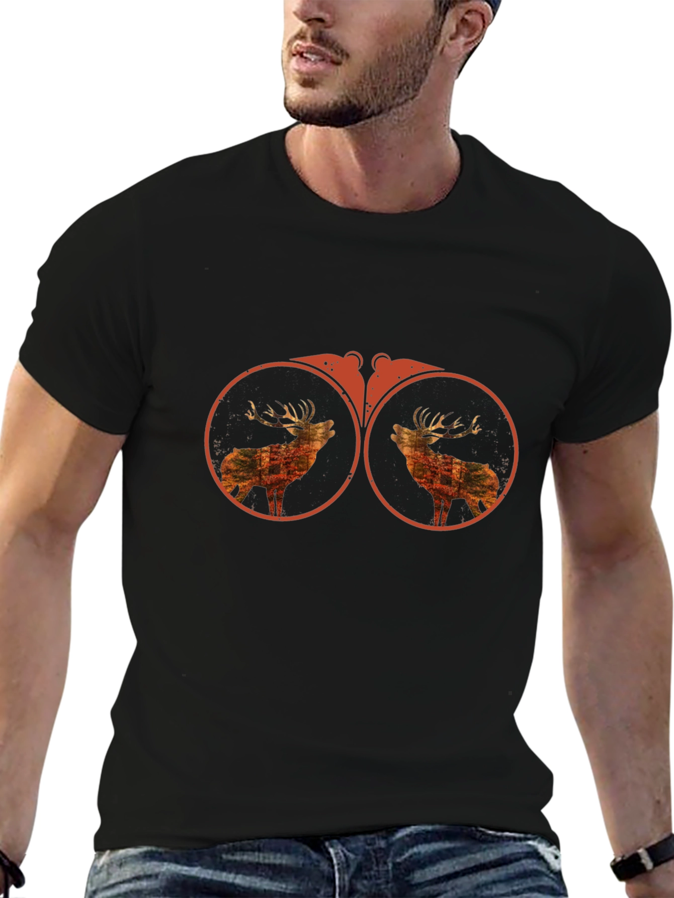 Binocular Deer Graphic Tee - Black Cotton T-Shirt