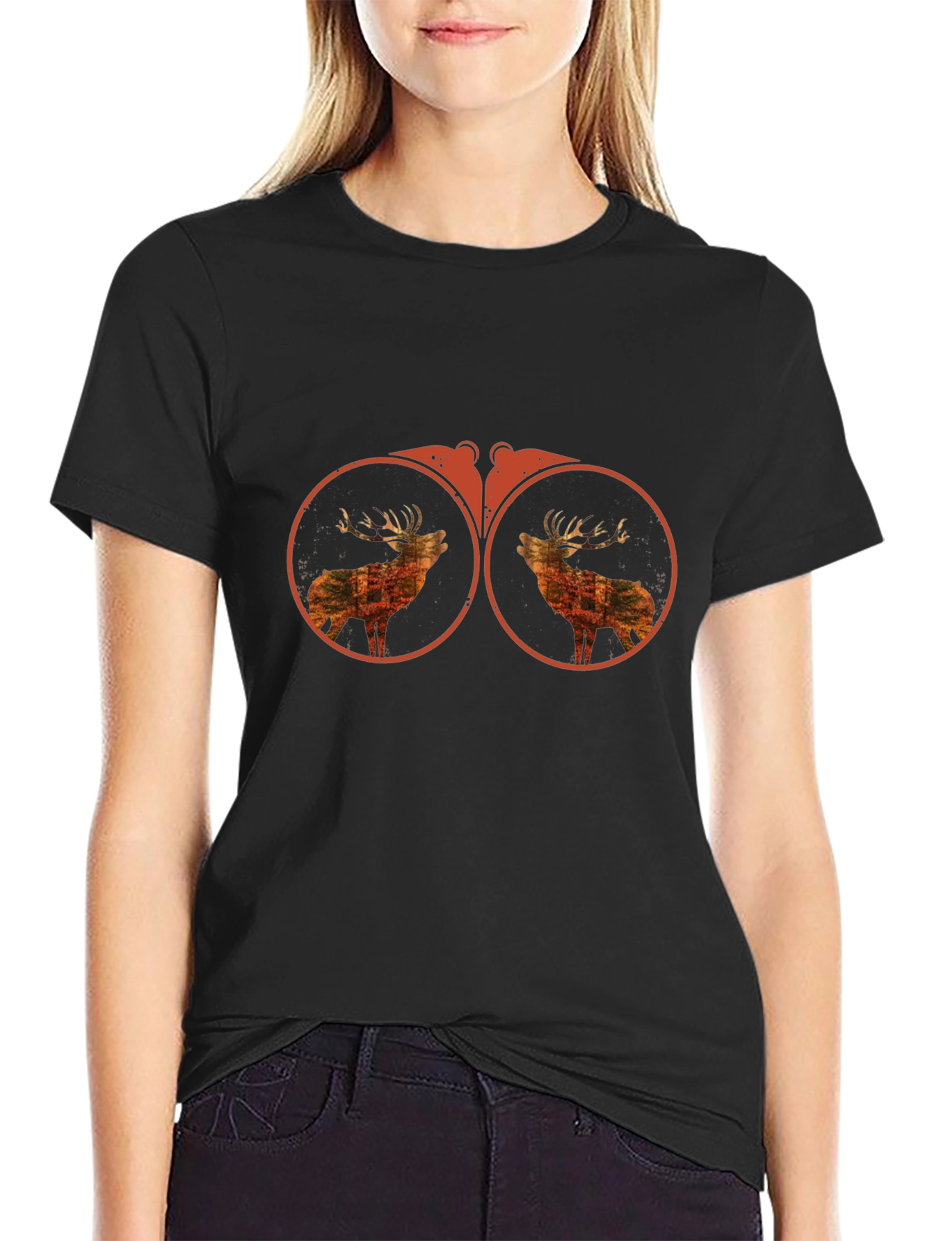 Binocular Deer Graphic Tee - Black Cotton T-Shirt
