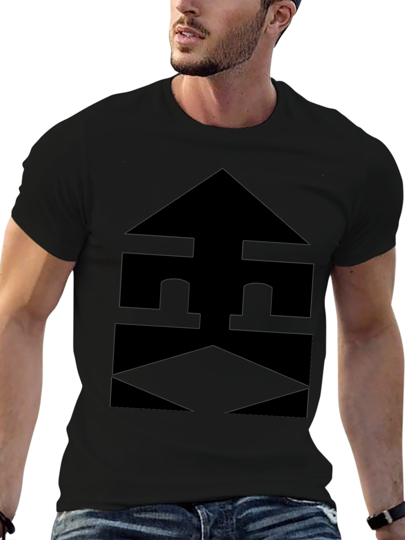 Modern Black Graphic Tee - Geometric Design