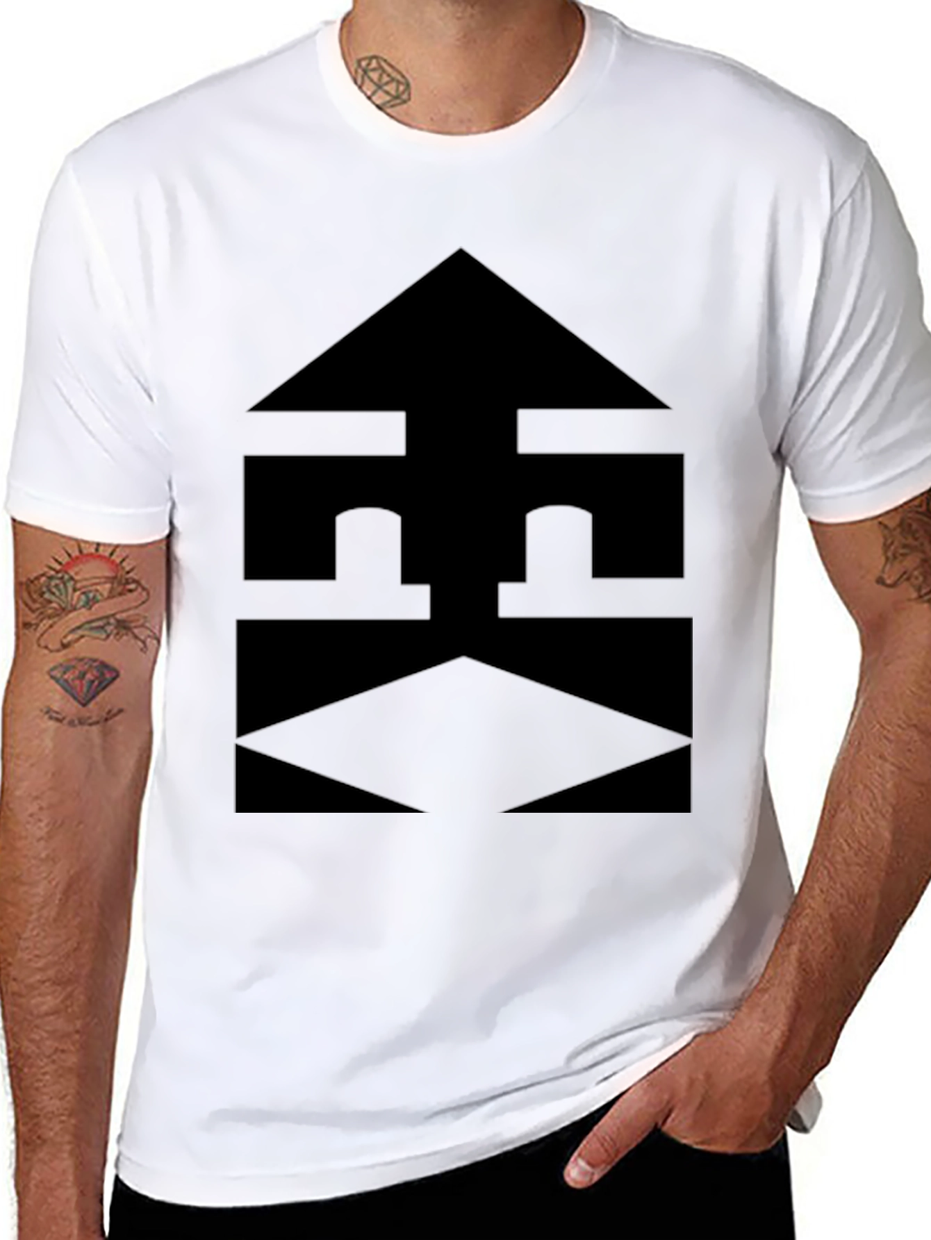 Modern Black Graphic Tee - Geometric Design