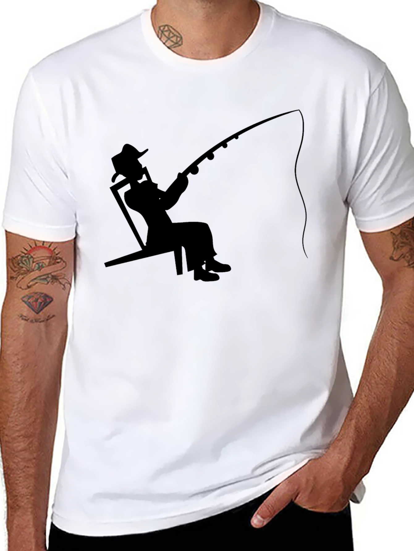 Fisherman Silhouette Graphic Tee - Relaxed Style