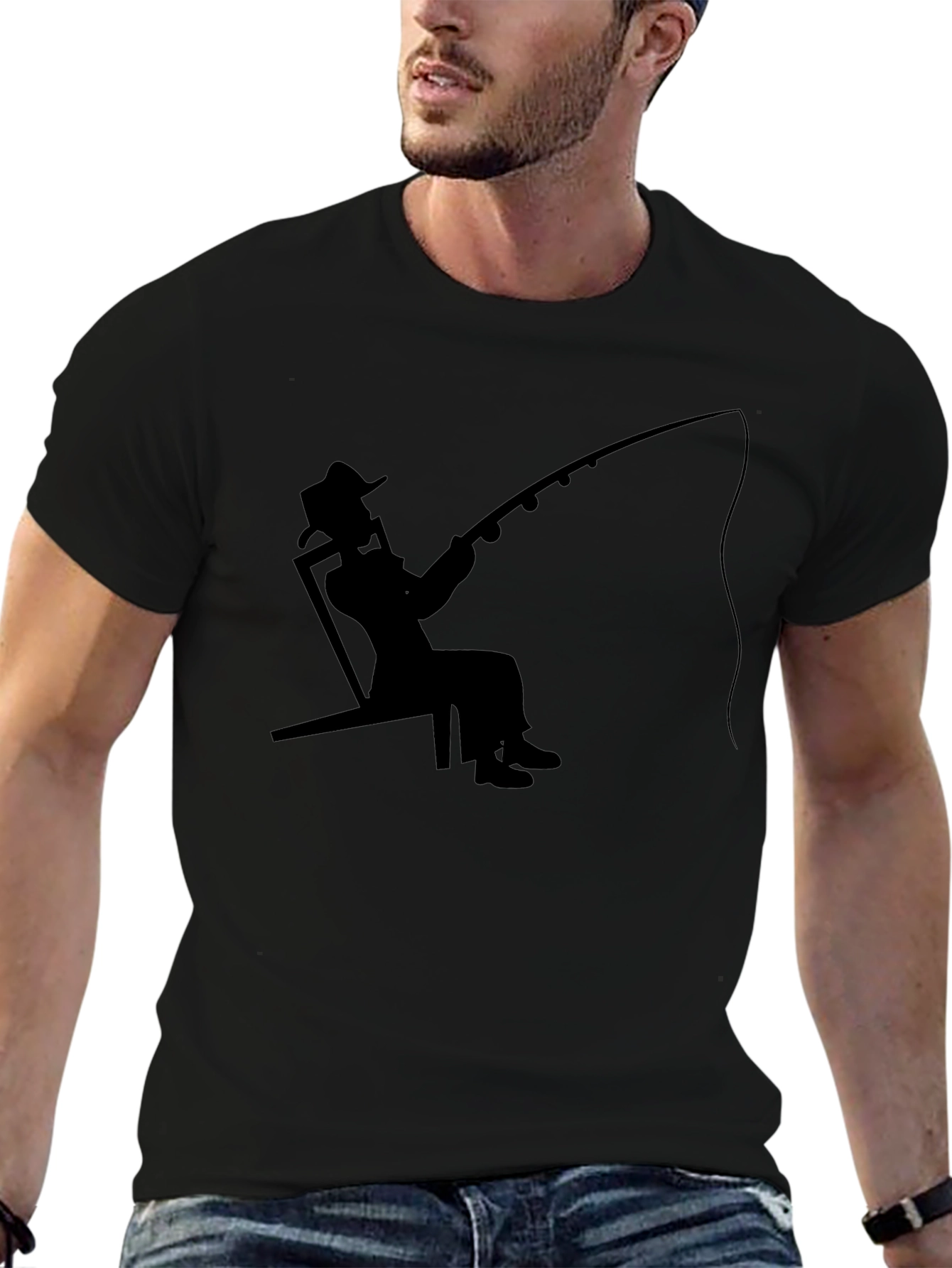 Fisherman Silhouette Graphic Tee - Relaxed Style