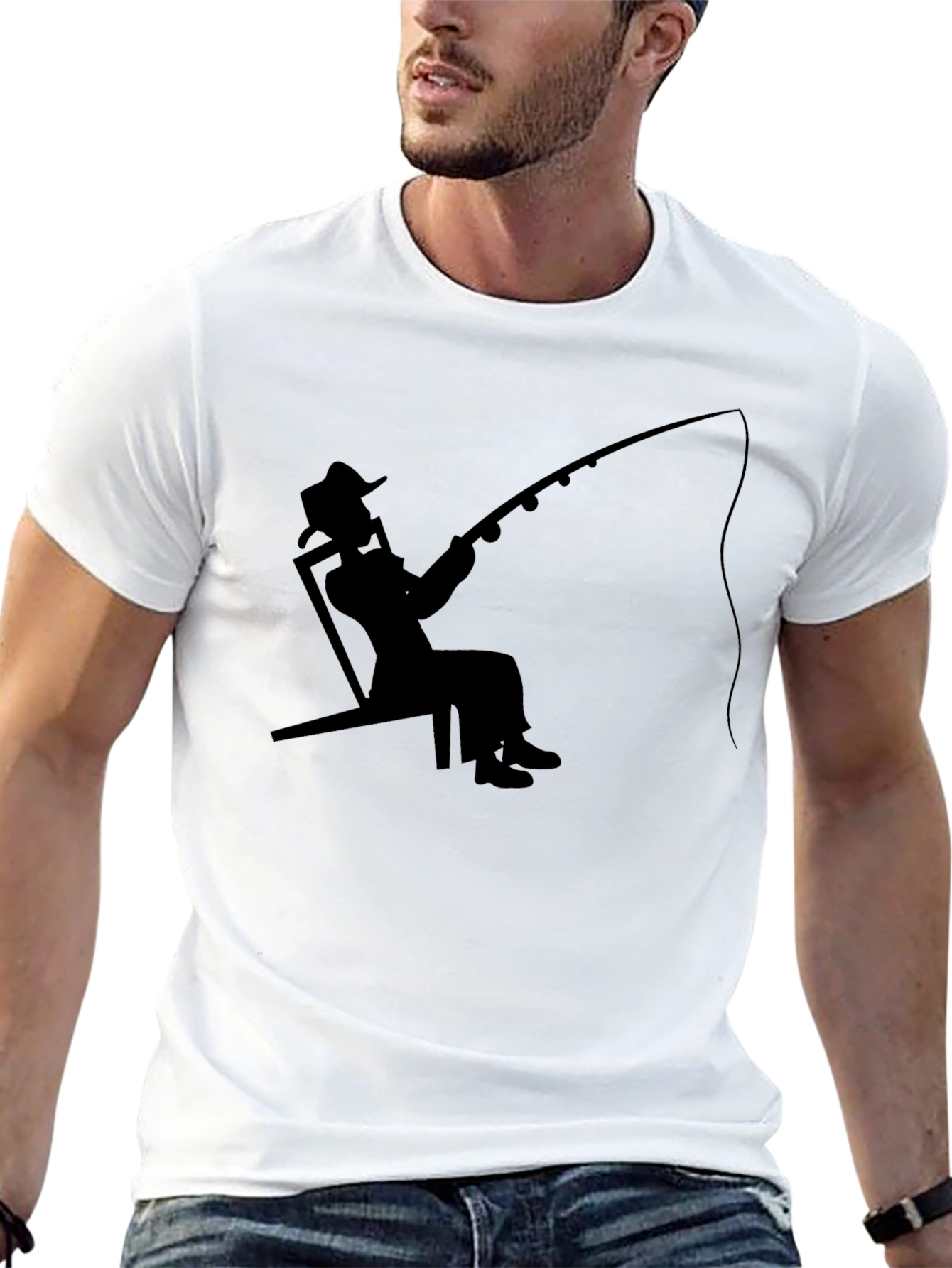Fisherman Silhouette Graphic Tee - Relaxed Style
