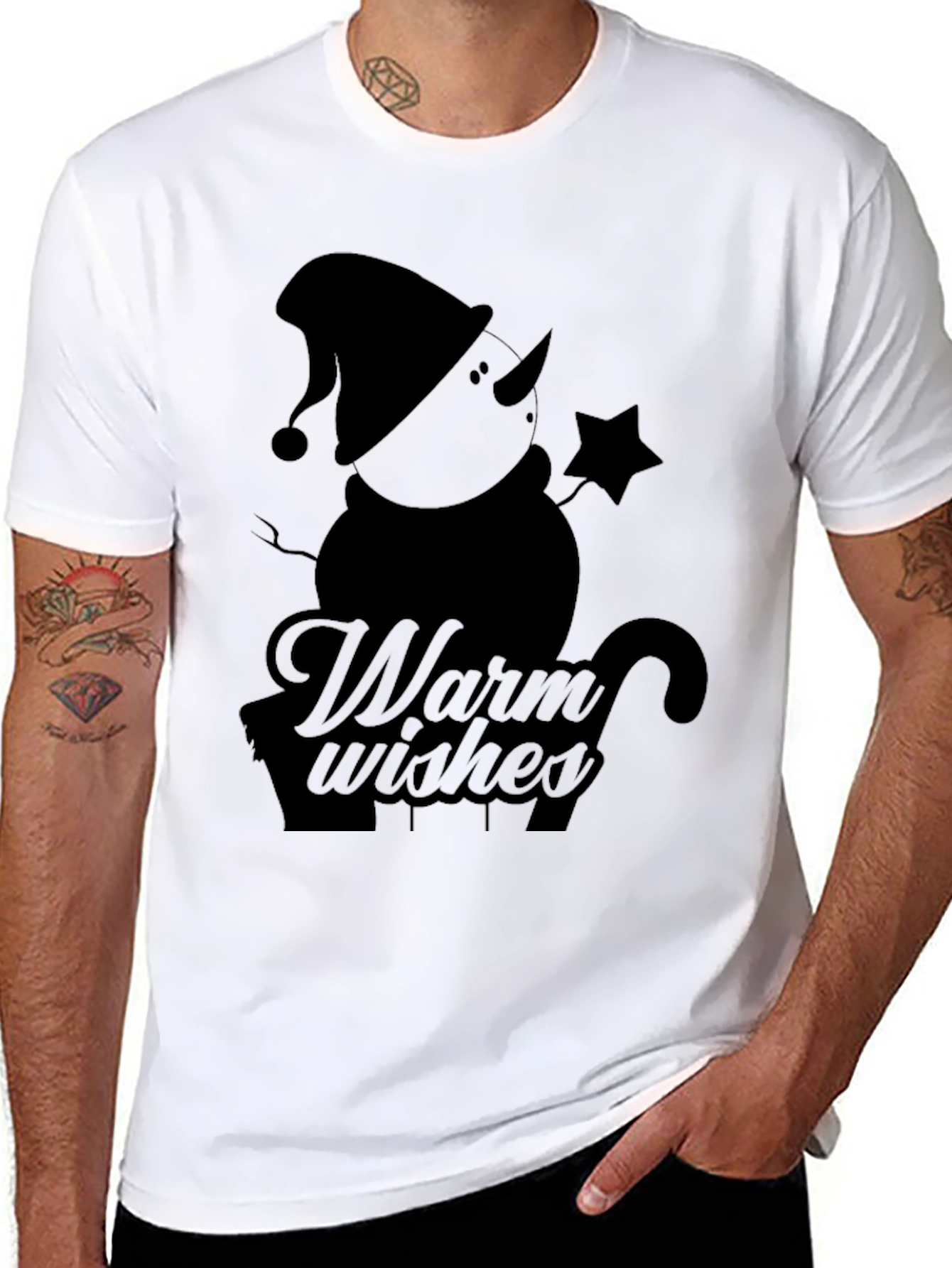 Warm Wishes Snowman Black T-Shirt