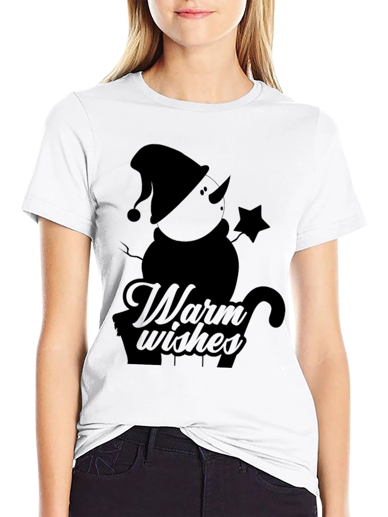 Warm Wishes Snowman Black T-Shirt
