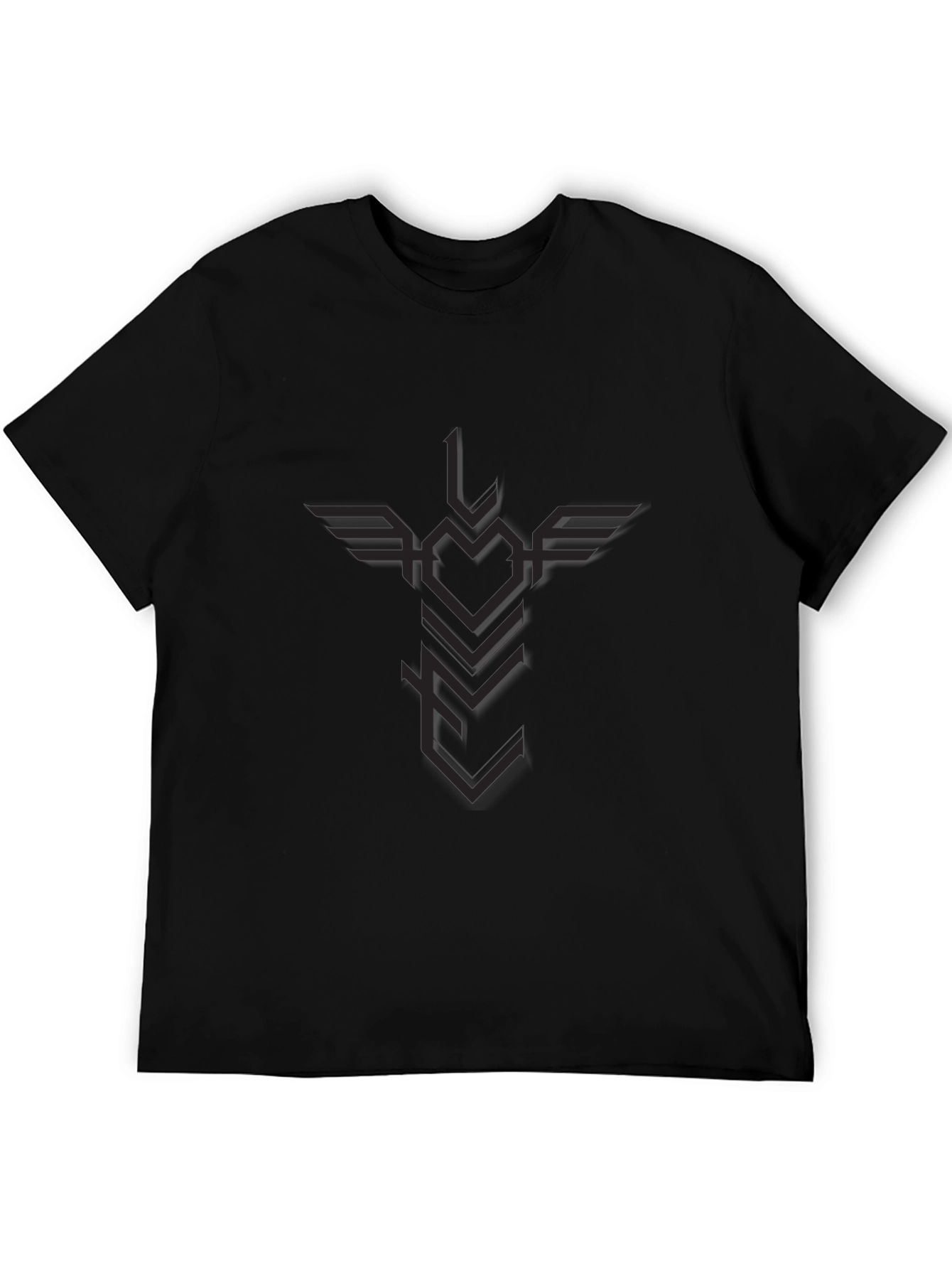 Mens Black Graphic Tee - Winged Heart Arrow Design