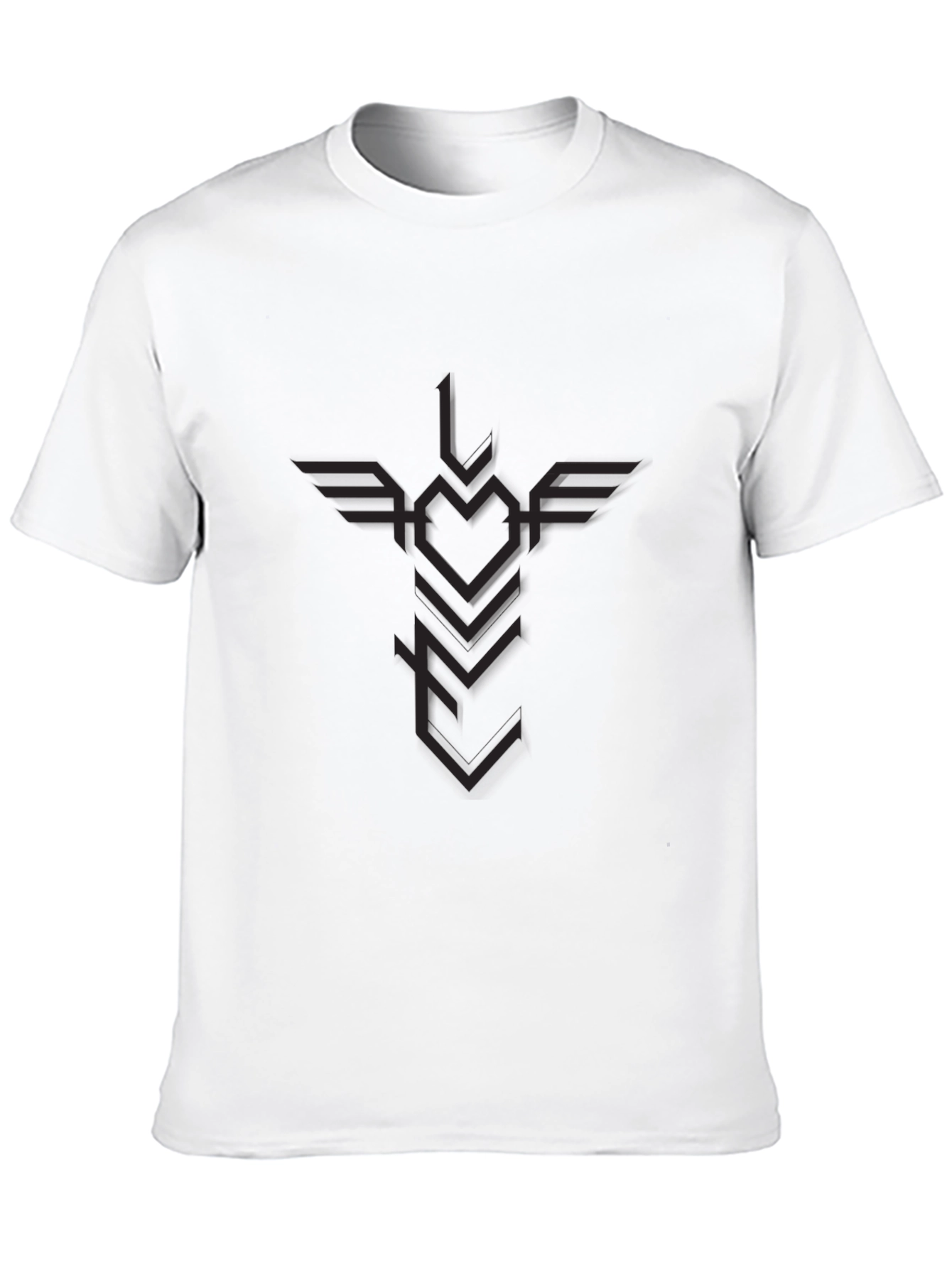 Mens Black Graphic Tee - Winged Heart Arrow Design