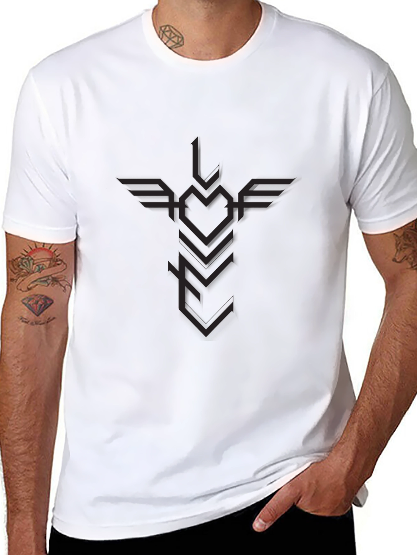 Mens Black Graphic Tee - Winged Heart Arrow Design