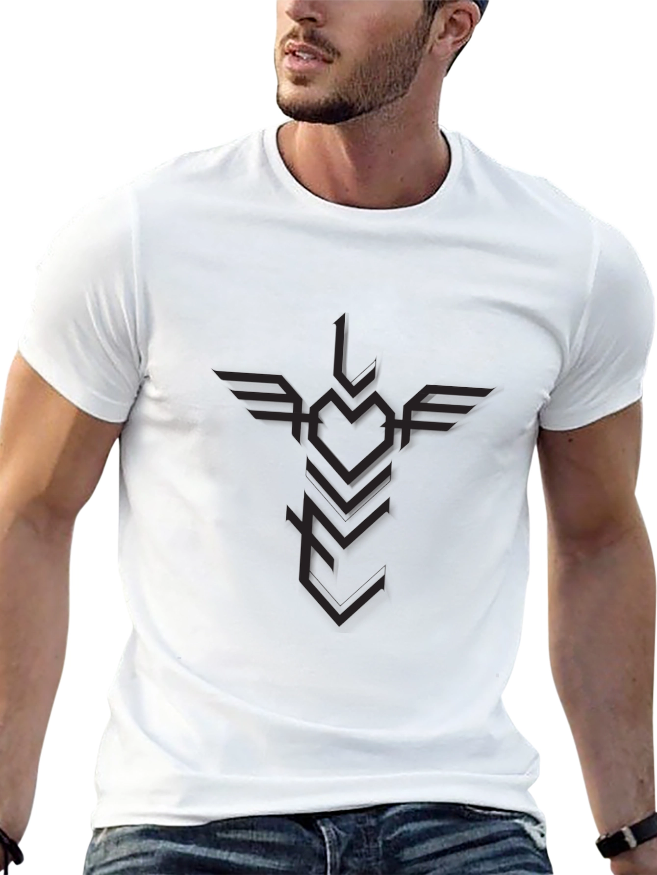 Mens Black Graphic Tee - Winged Heart Arrow Design