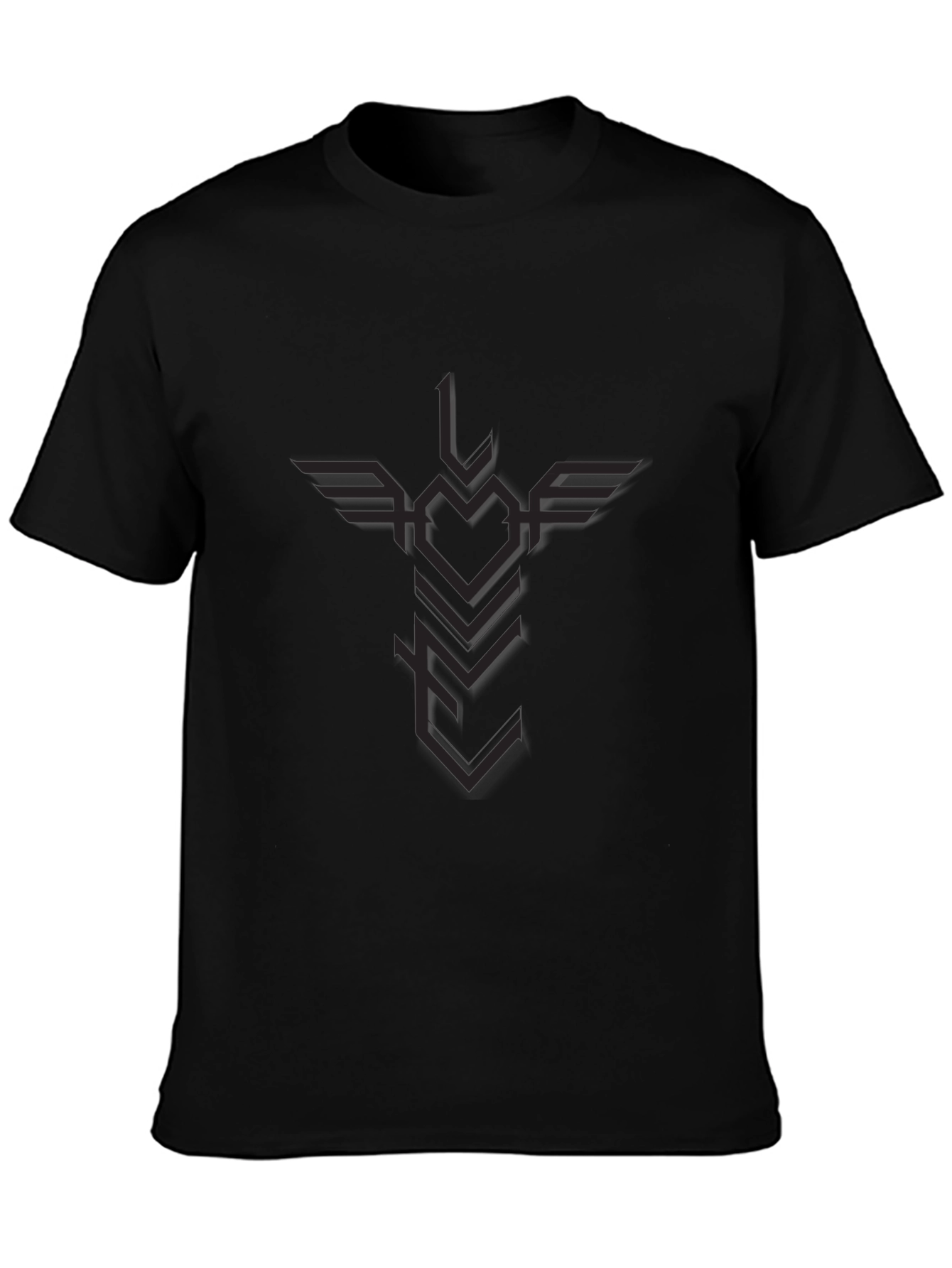 Mens Black Graphic Tee - Winged Heart Arrow Design