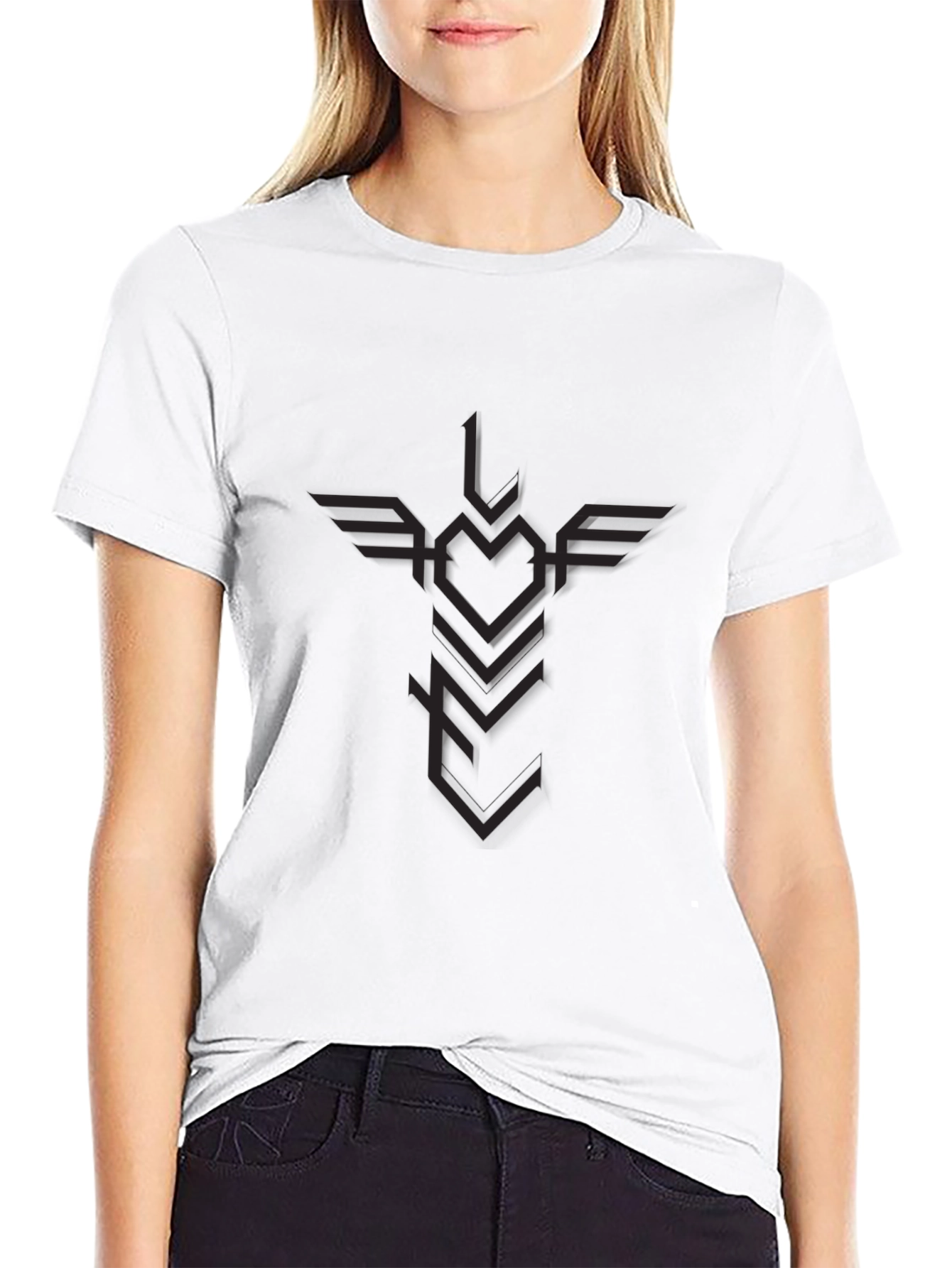 Mens Black Graphic Tee - Winged Heart Arrow Design