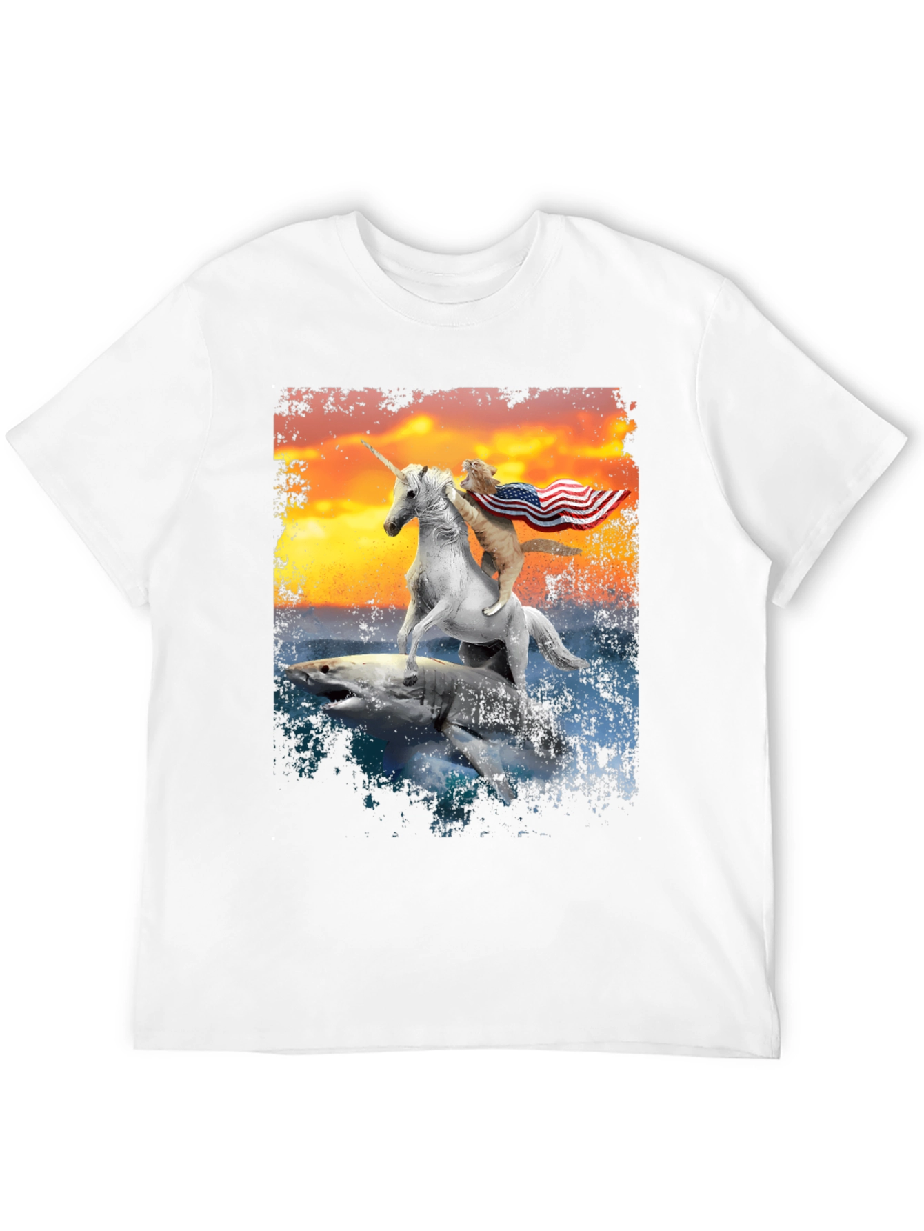Patriotic Cat Riding Unicorn Shark T-Shirt