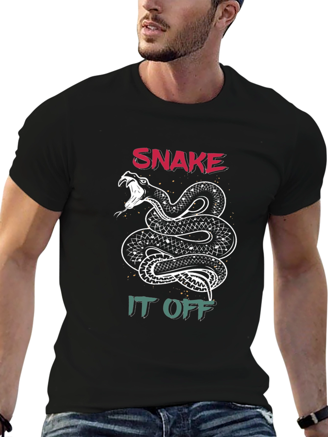 Snake It Off Graphic T-Shirt - Black Crew Neck