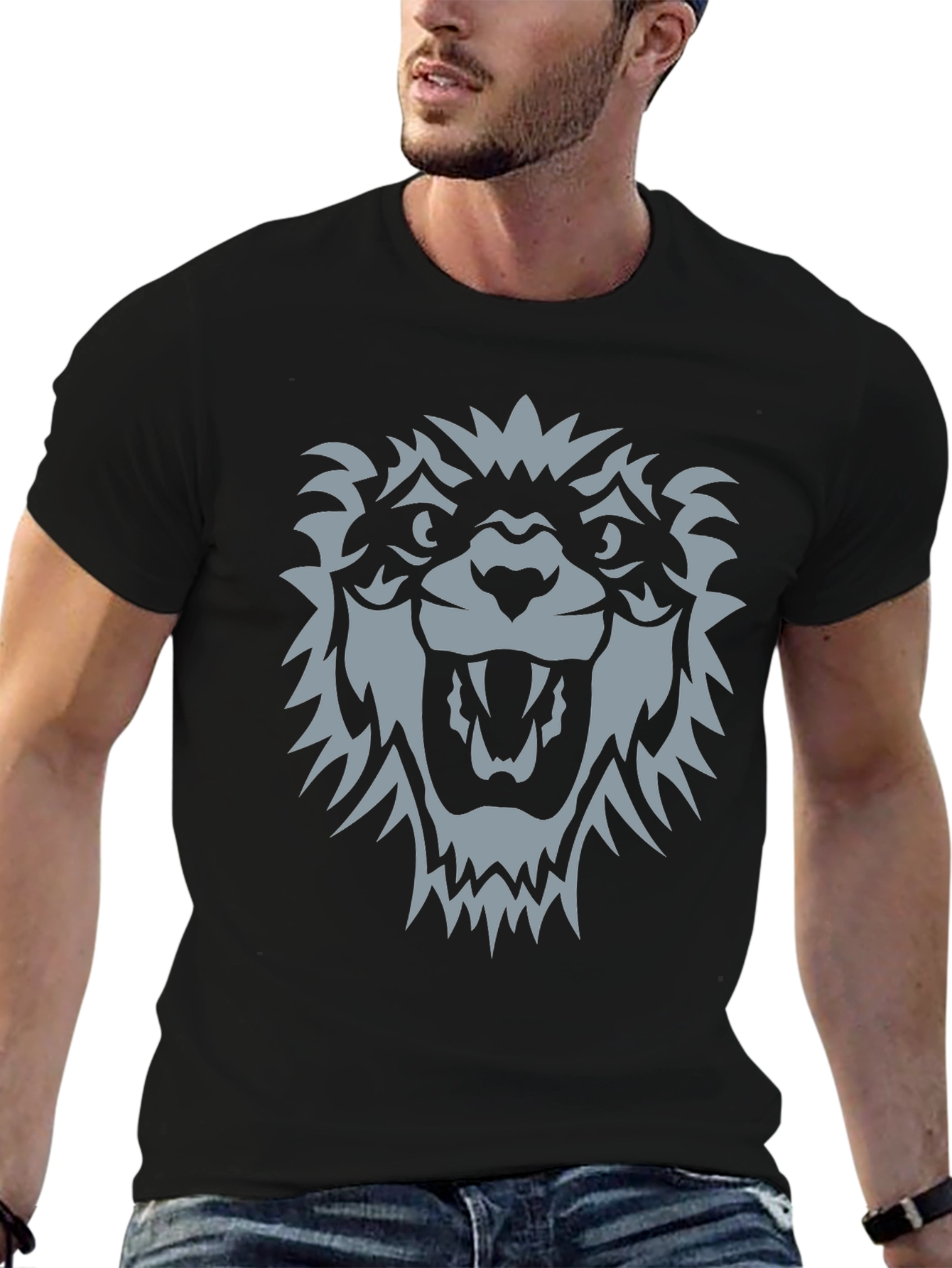 Black T-Shirt with Wolf Graphic