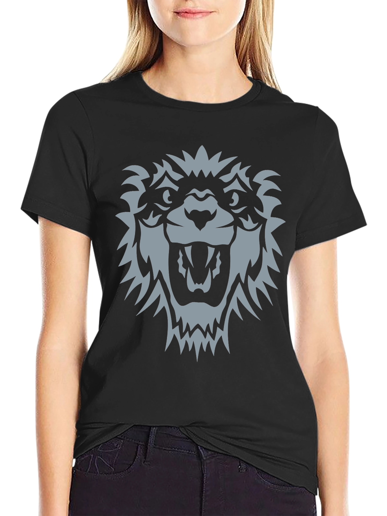 Black T-Shirt with Wolf Graphic