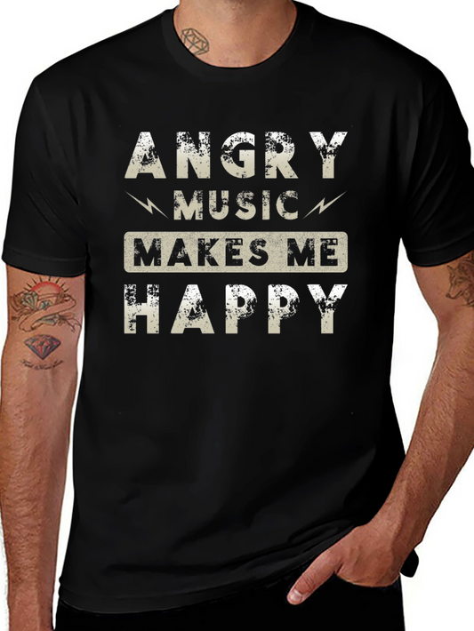 Angry Music Makes Me Happy Black Graphic Tee
