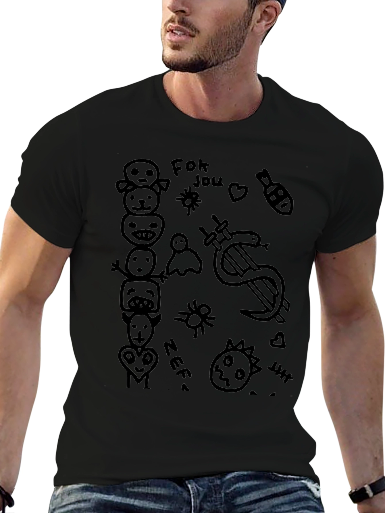 Mens Black Graphic Tee - Zef Doodles