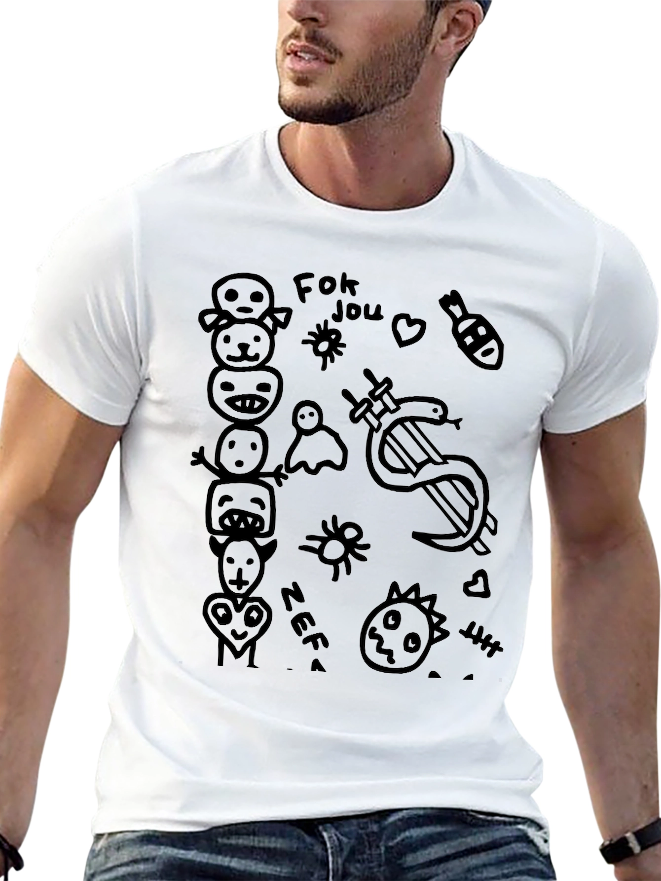 Mens Black Graphic Tee - Zef Doodles