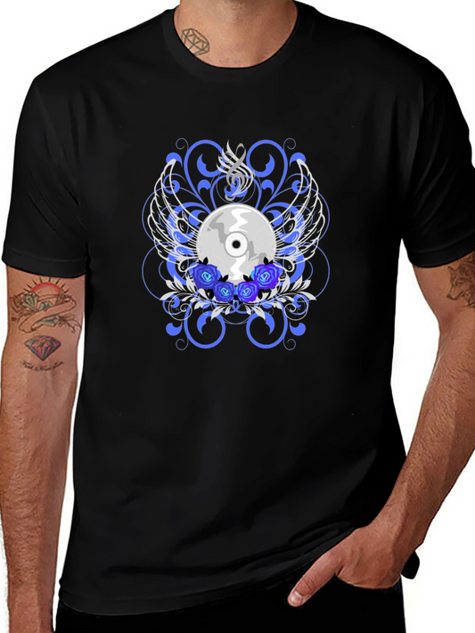 Black CD and Roses Graphic T-Shirt