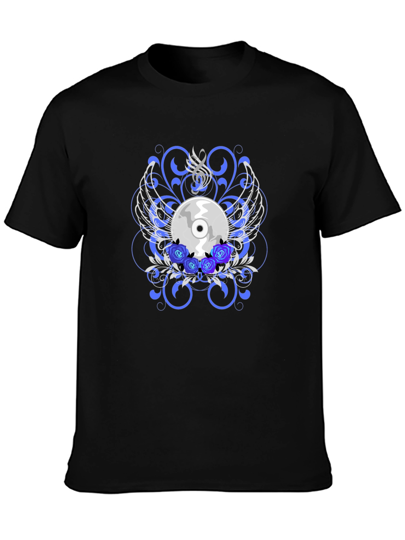 Black CD and Roses Graphic T-Shirt