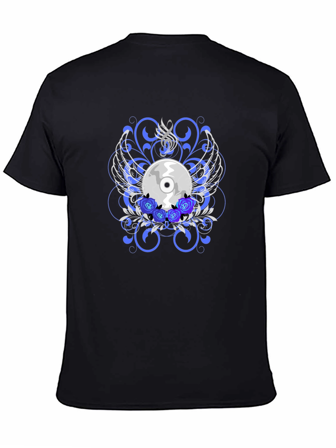 Black CD and Roses Graphic T-Shirt